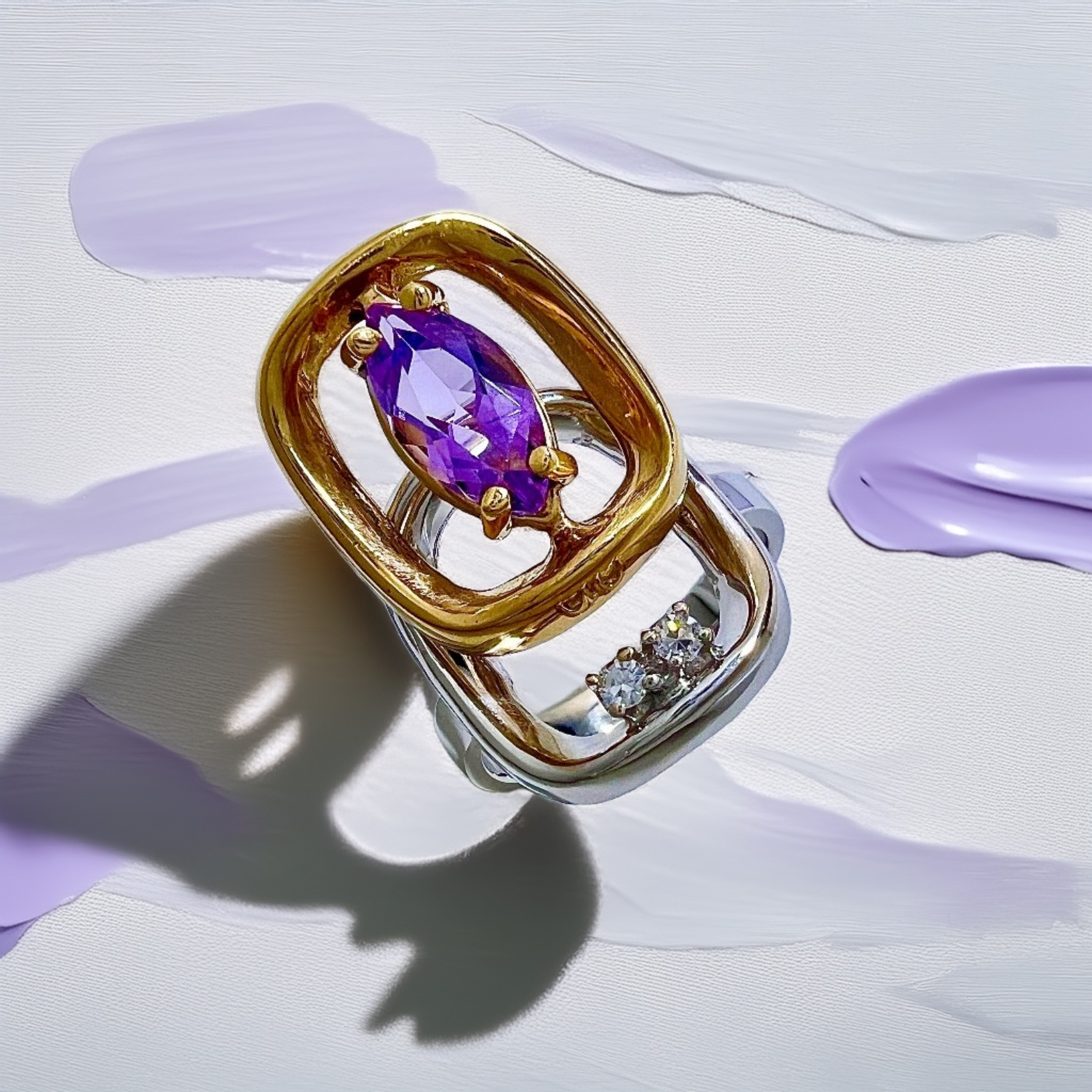 Marquise Amethyst Ring 2-Tone 18kt