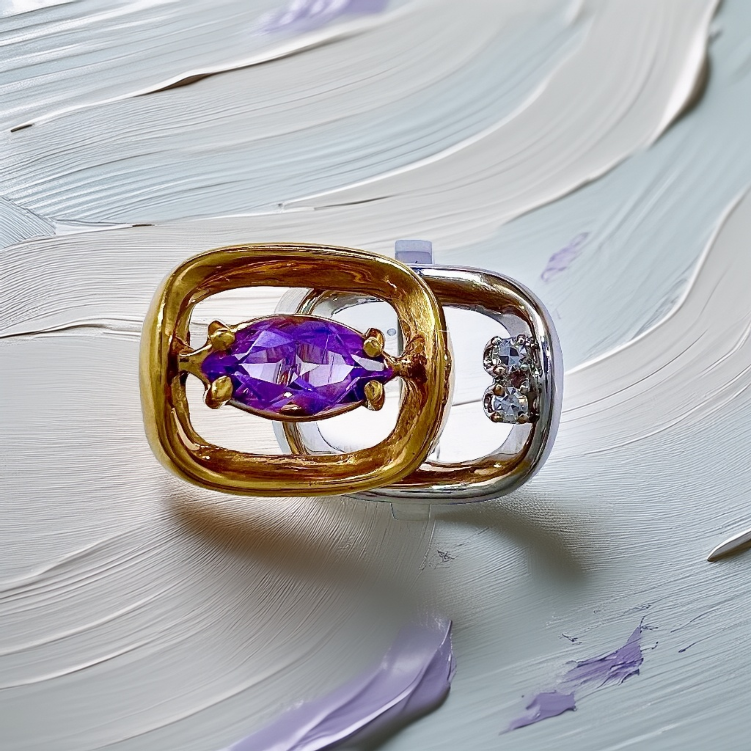 Marquise Amethyst Ring 2-Tone 18kt