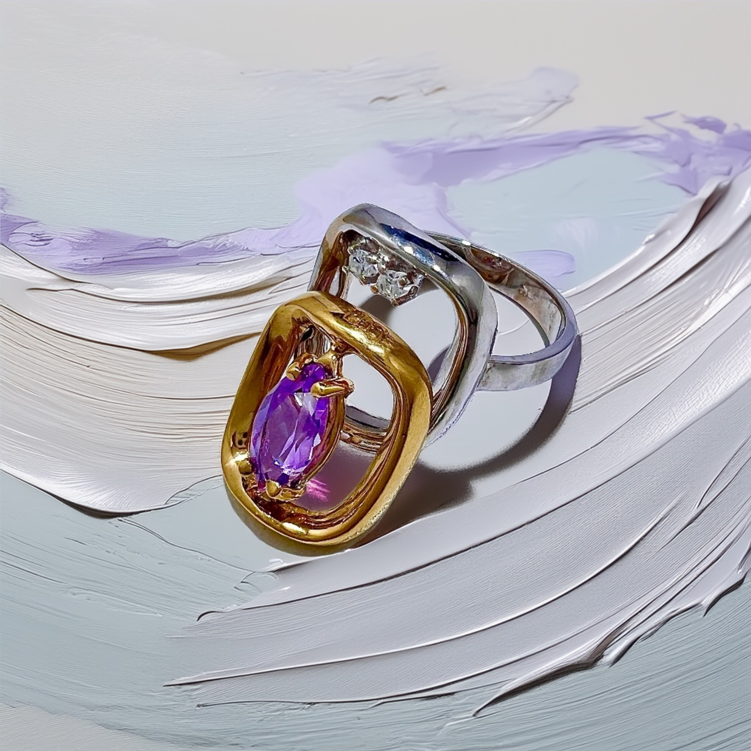 Marquise Amethyst Ring 2-Tone 18kt