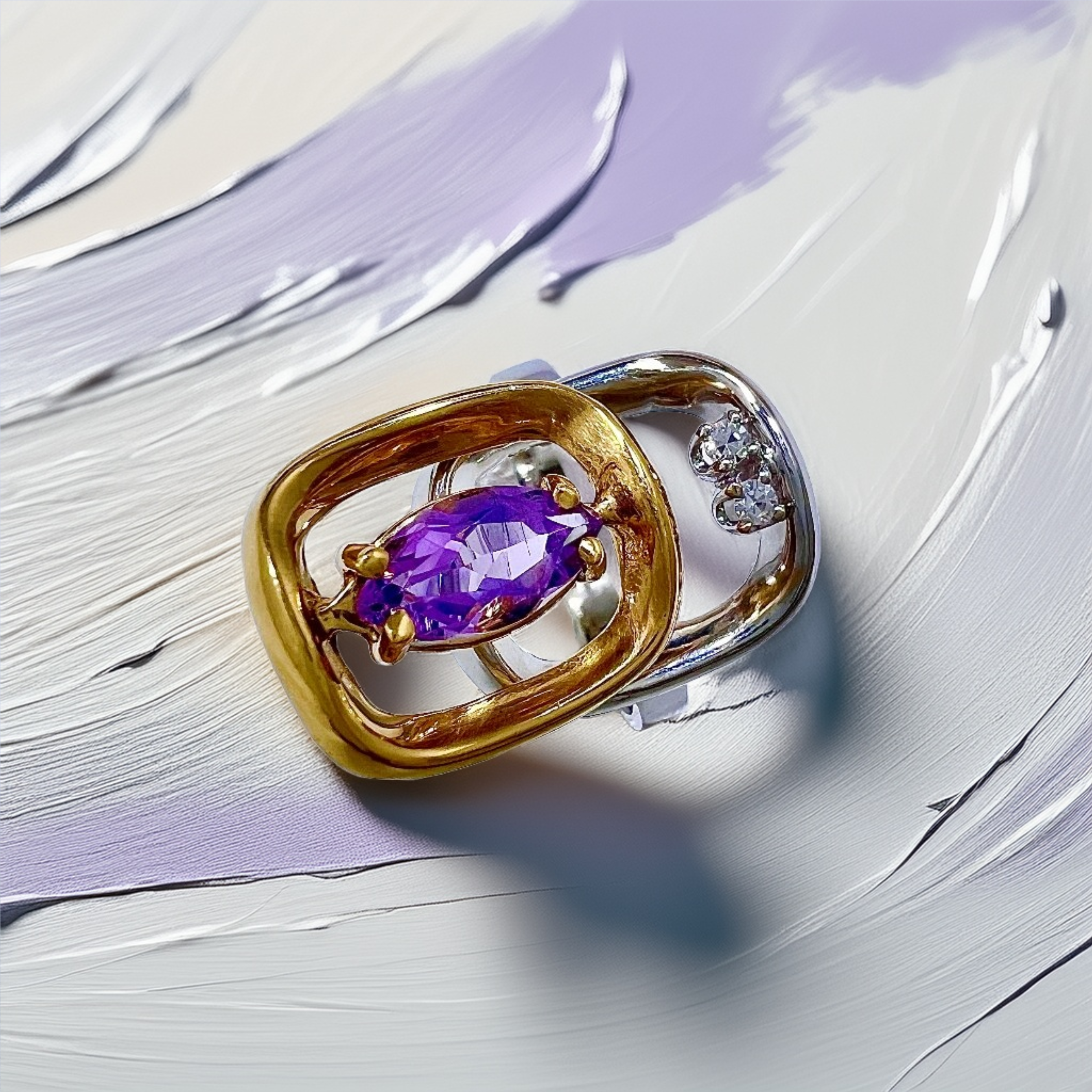 Marquise Amethyst Ring 2-Tone 18kt