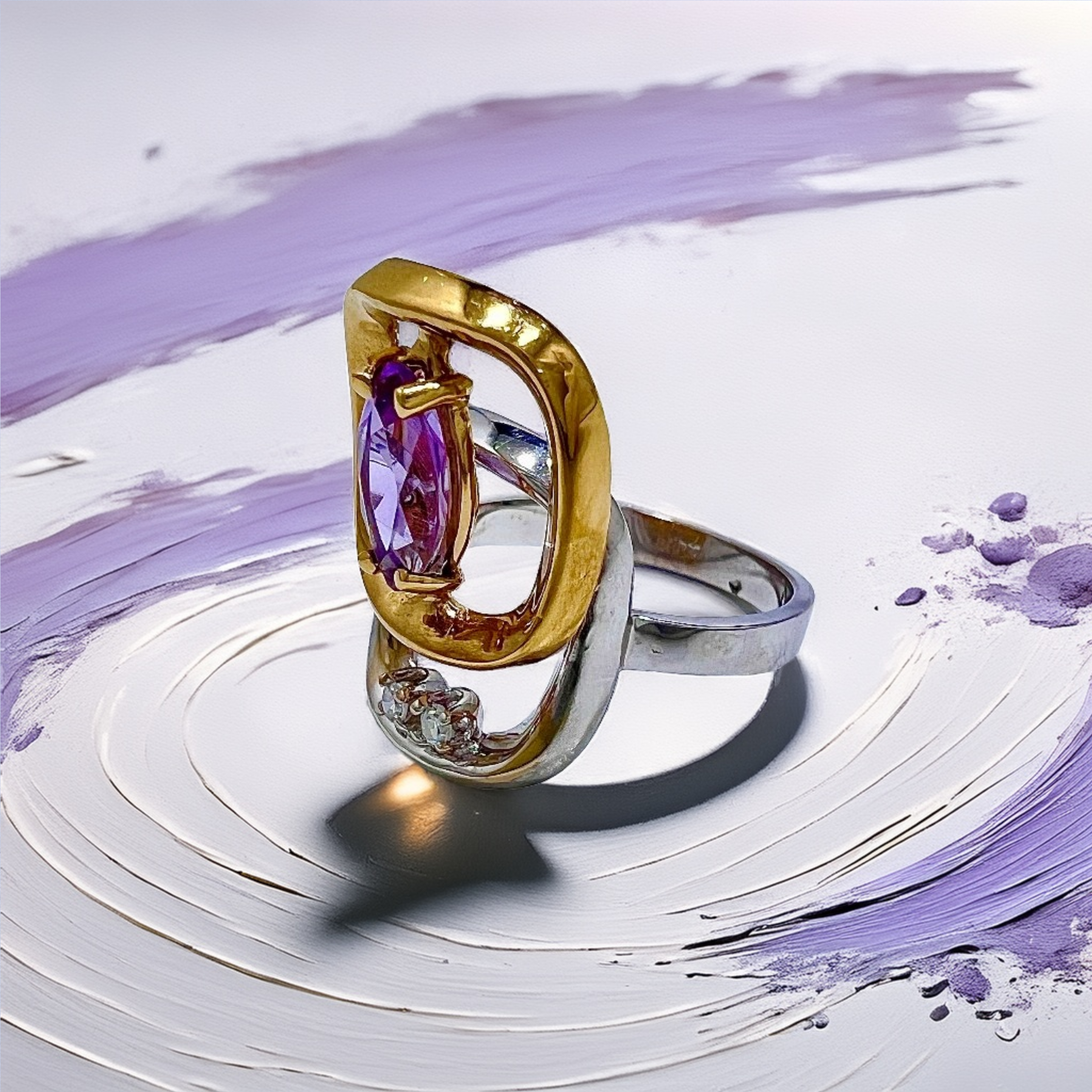 Marquise Amethyst Ring 2-Tone 18kt