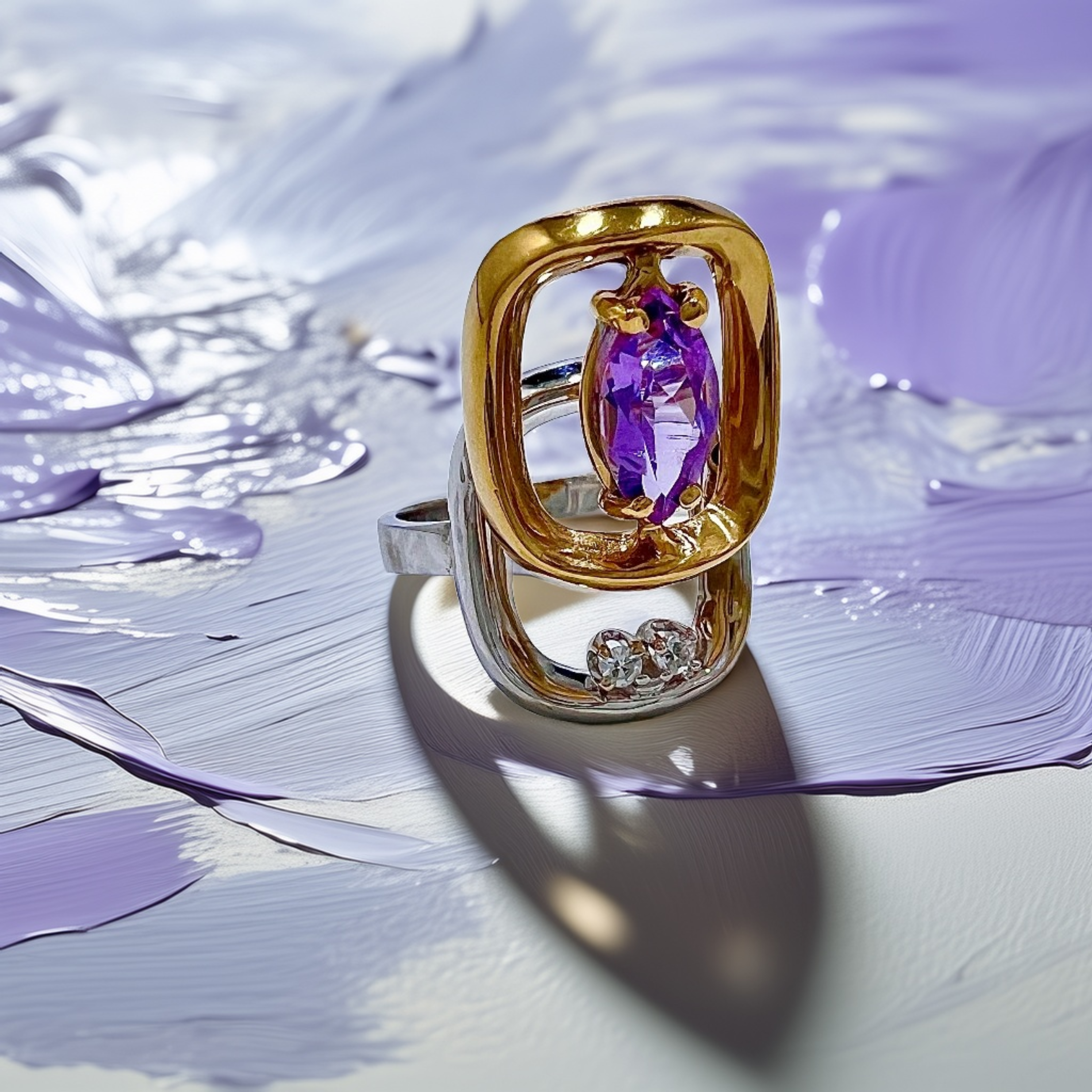Marquise Amethyst Ring 2-Tone 18kt