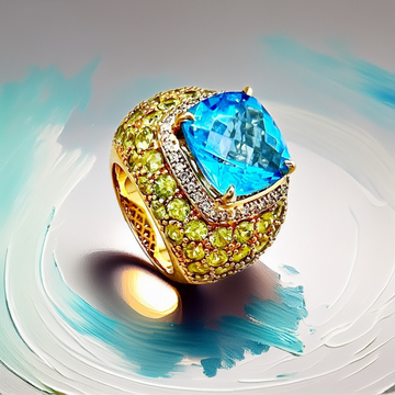 Blue Topaz And Peridot Cocktail Ring