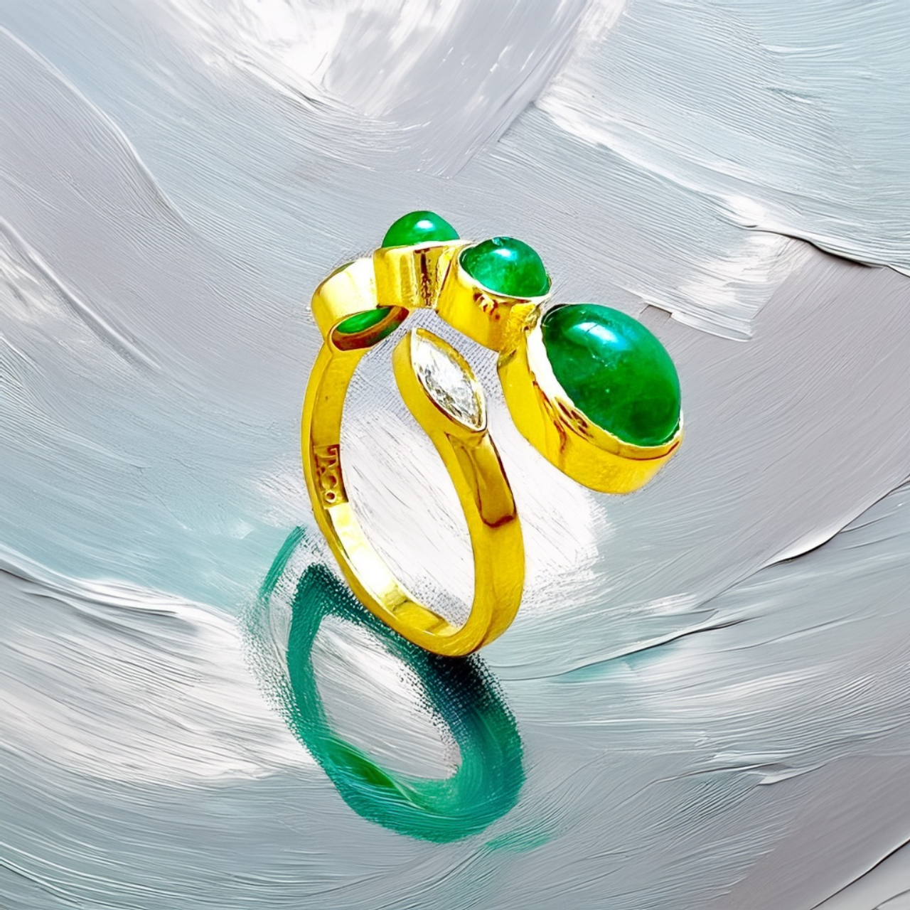 Naturae Serpentis - Unique 18 kt Gold Emerald Ring