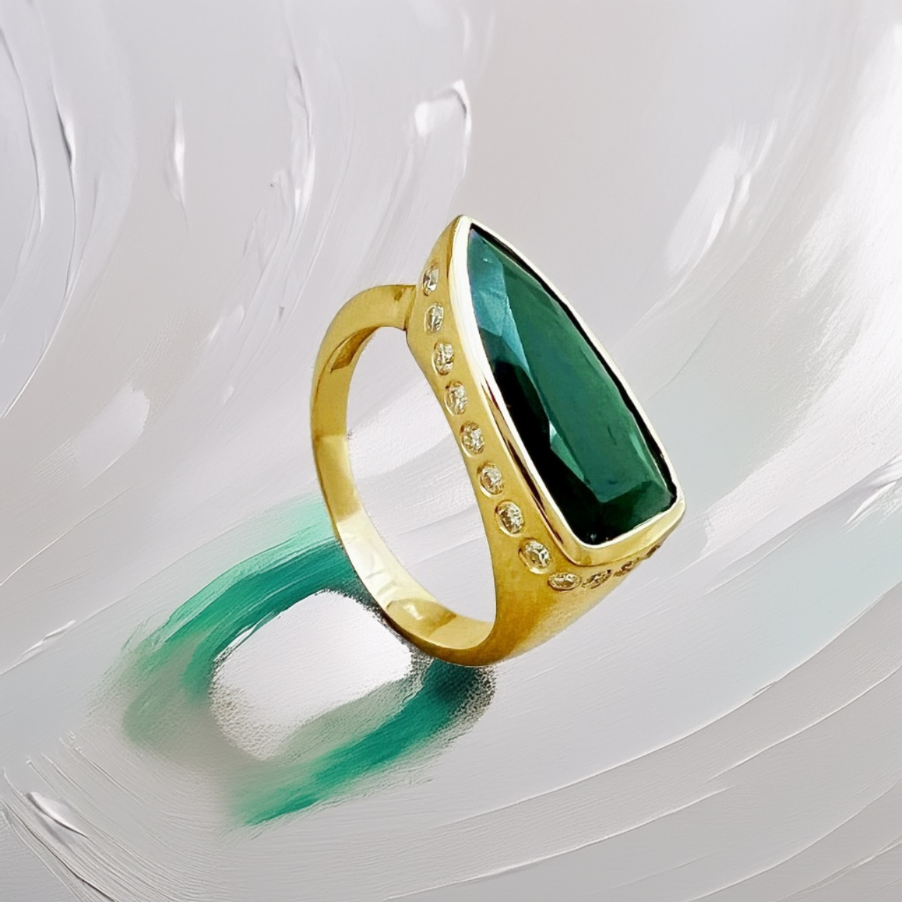 Spear-Cut Green Tourmaline Ring 3.92tcw
