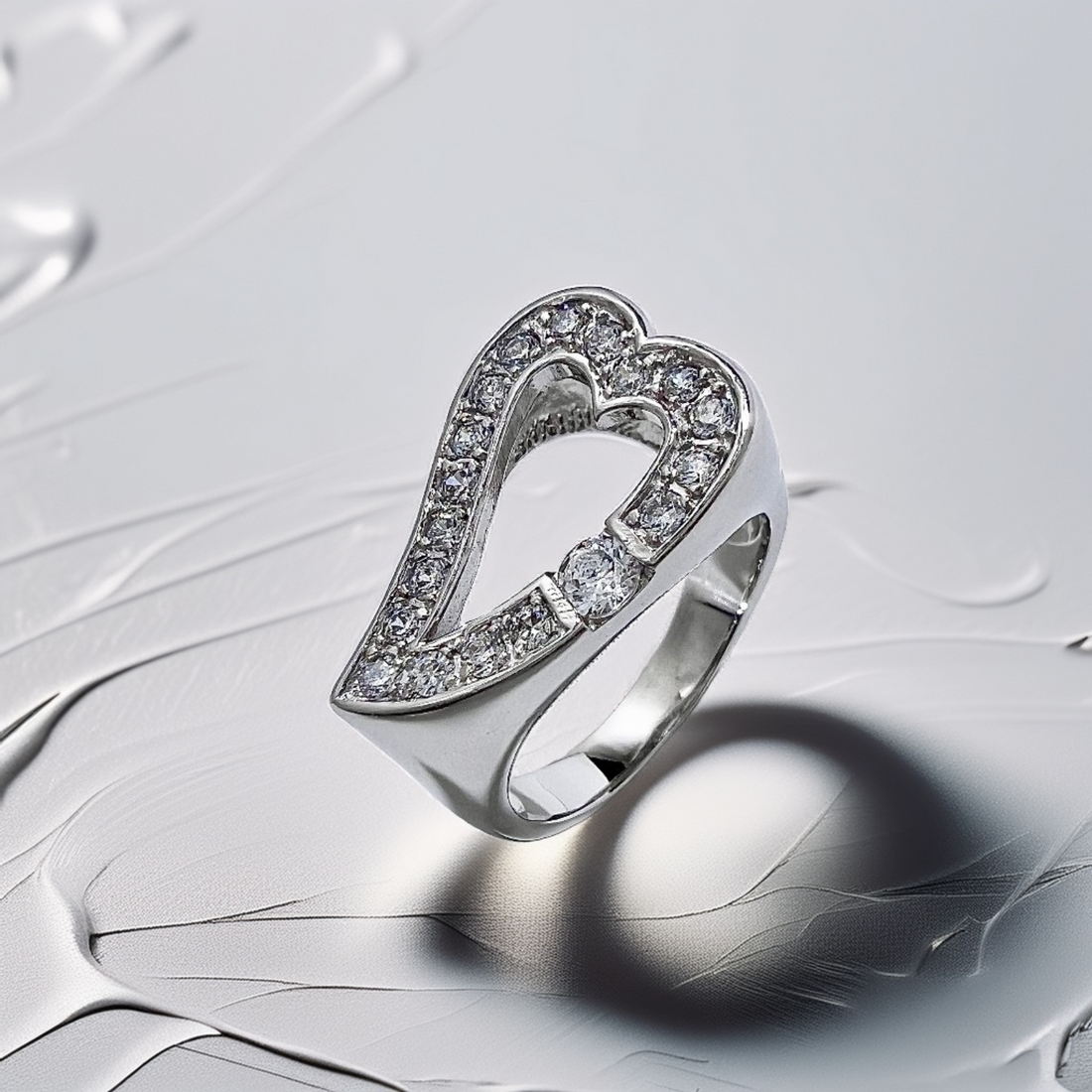 Open Heart Statement Ring White Gold