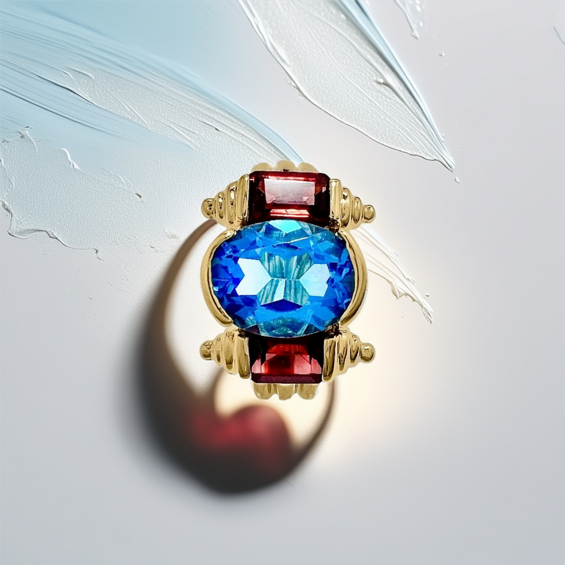 Oval Blue Topaz Garnet Ring