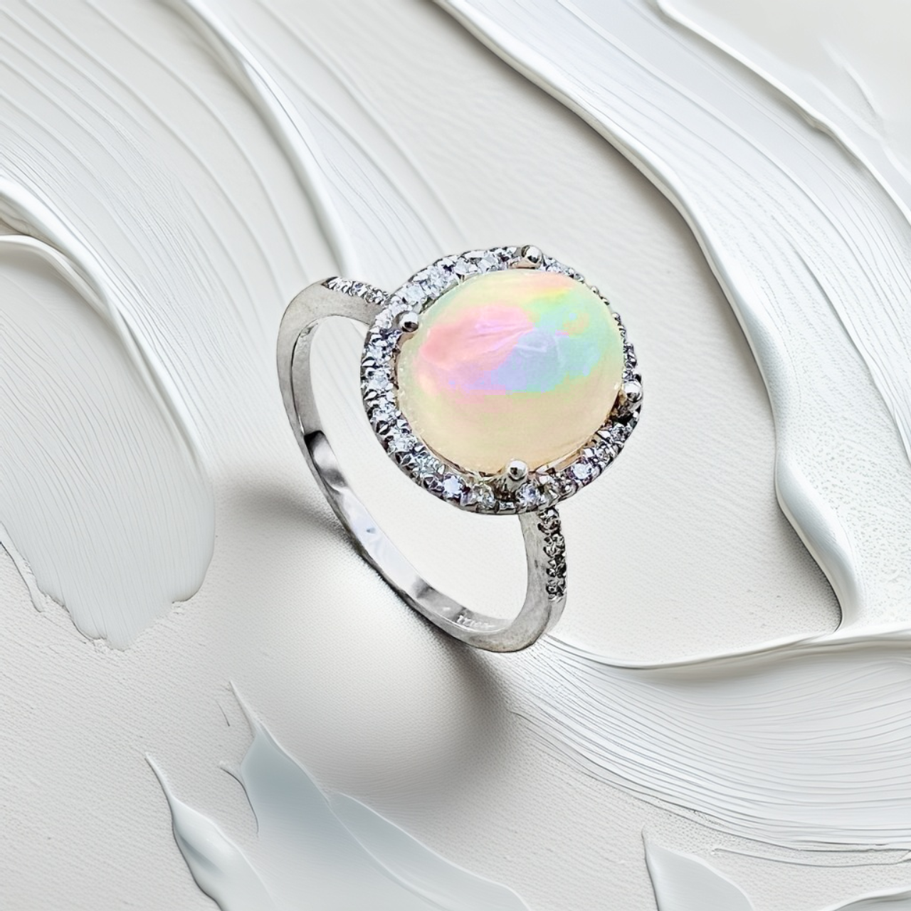 Oval Opal Diamond Halo Ring 1.91tcw