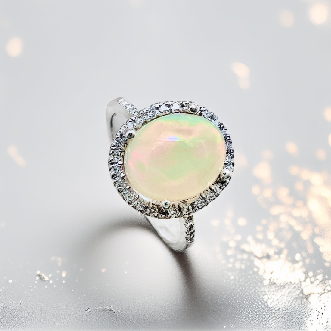 Oval Opal Diamond Halo Ring 1.91tcw