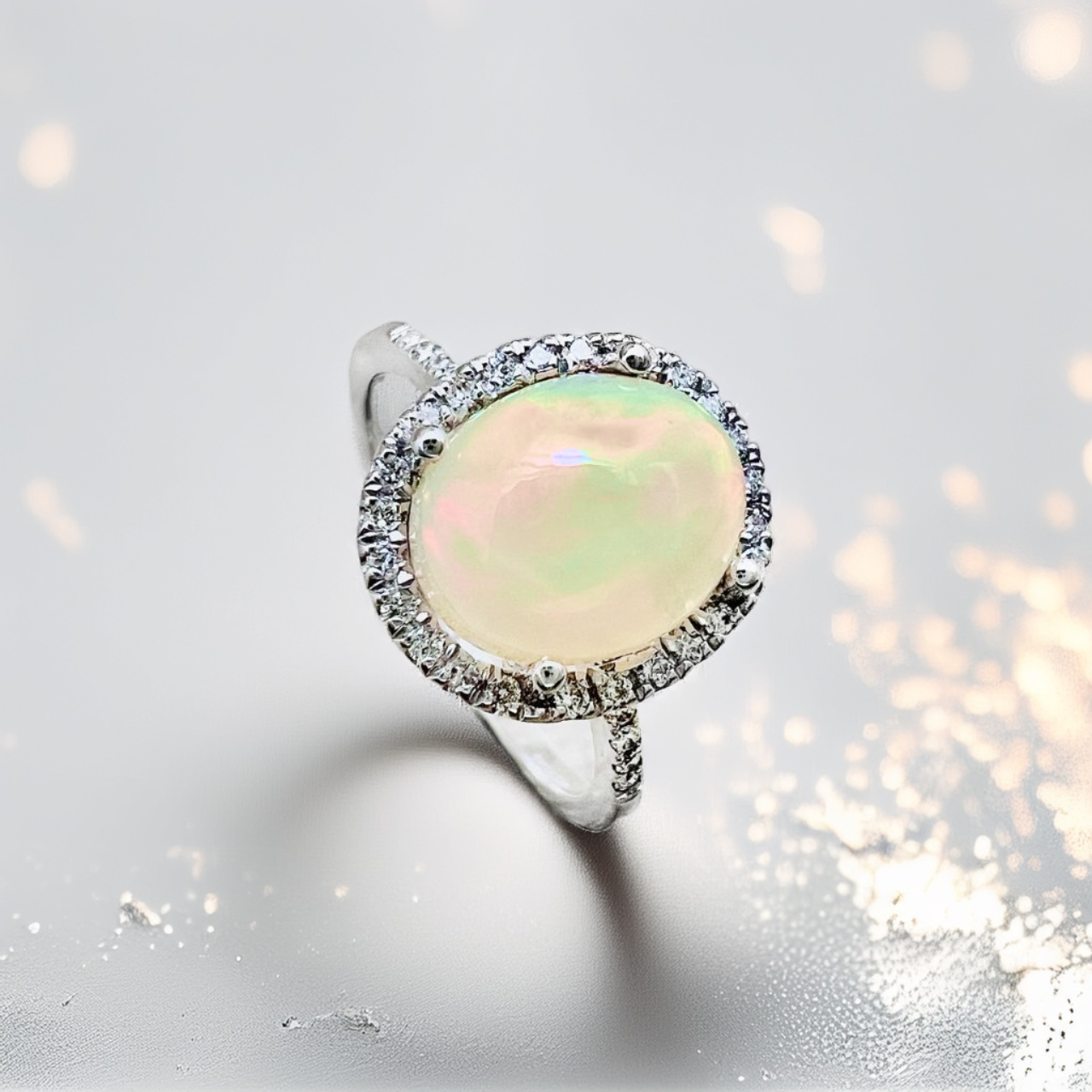 Oval Opal Diamond Halo Ring 1.91tcw