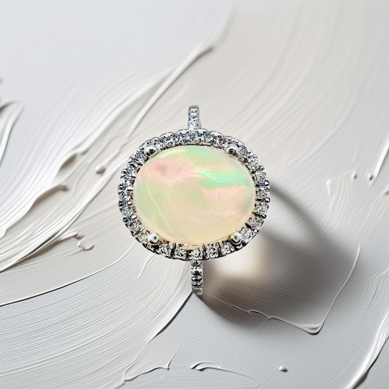 Oval Opal Diamond Halo Ring 1.91tcw