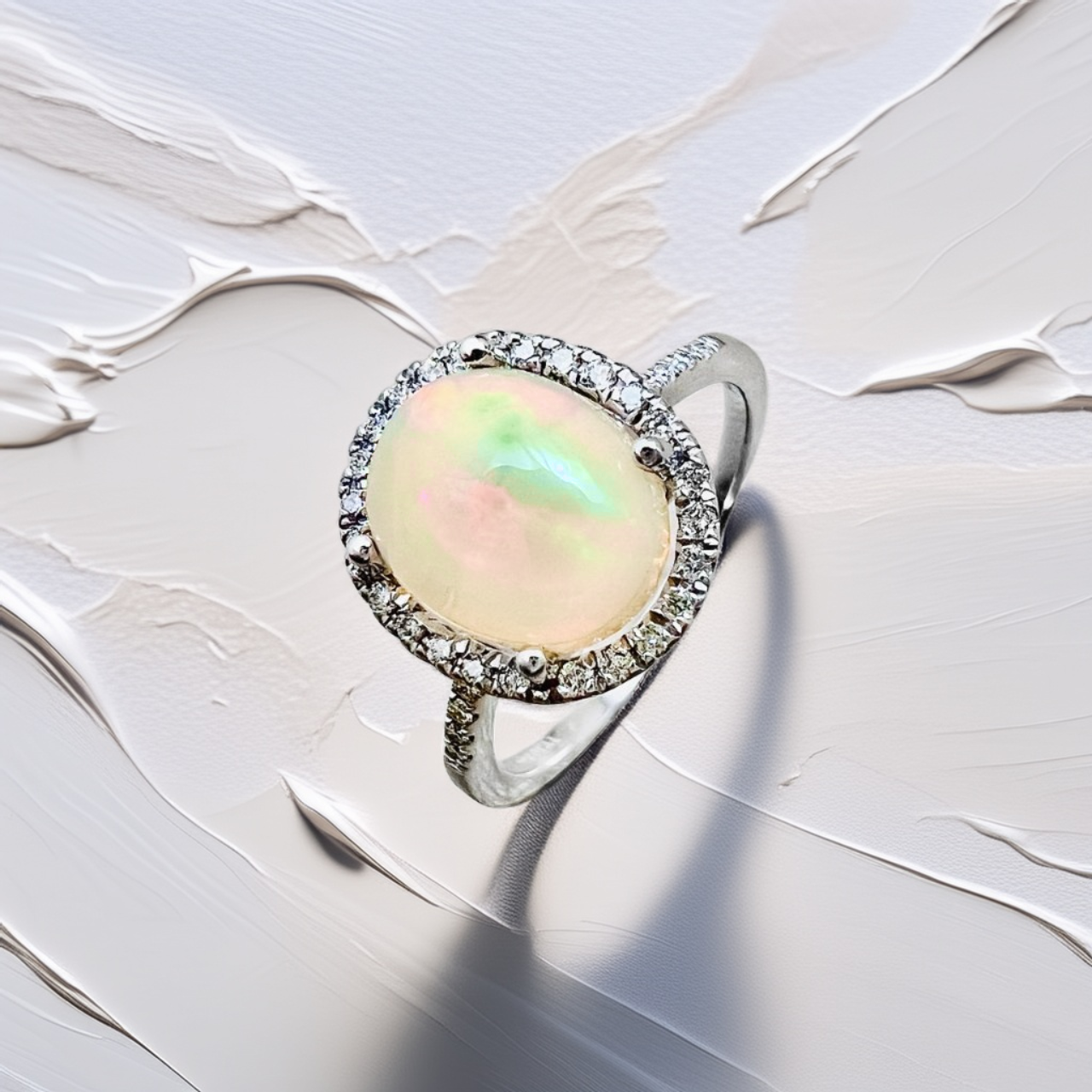 Oval Opal Diamond Halo Ring 1.91tcw