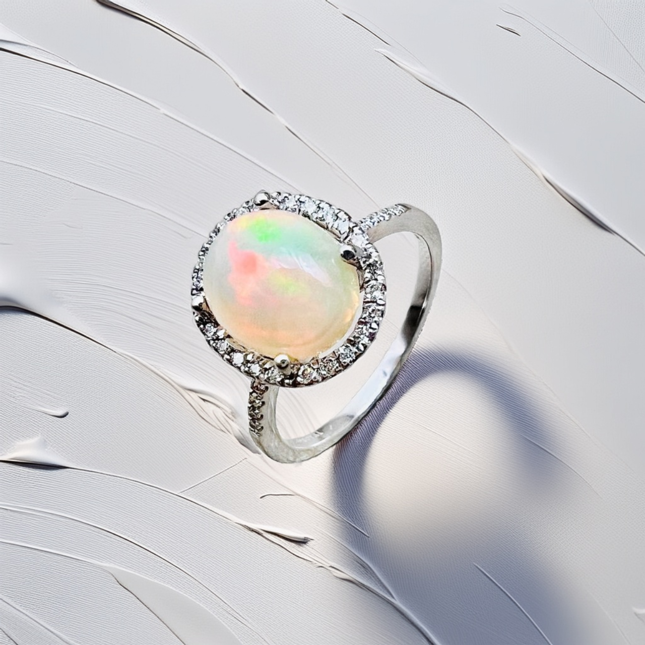 Oval Opal Diamond Halo Ring 1.91tcw