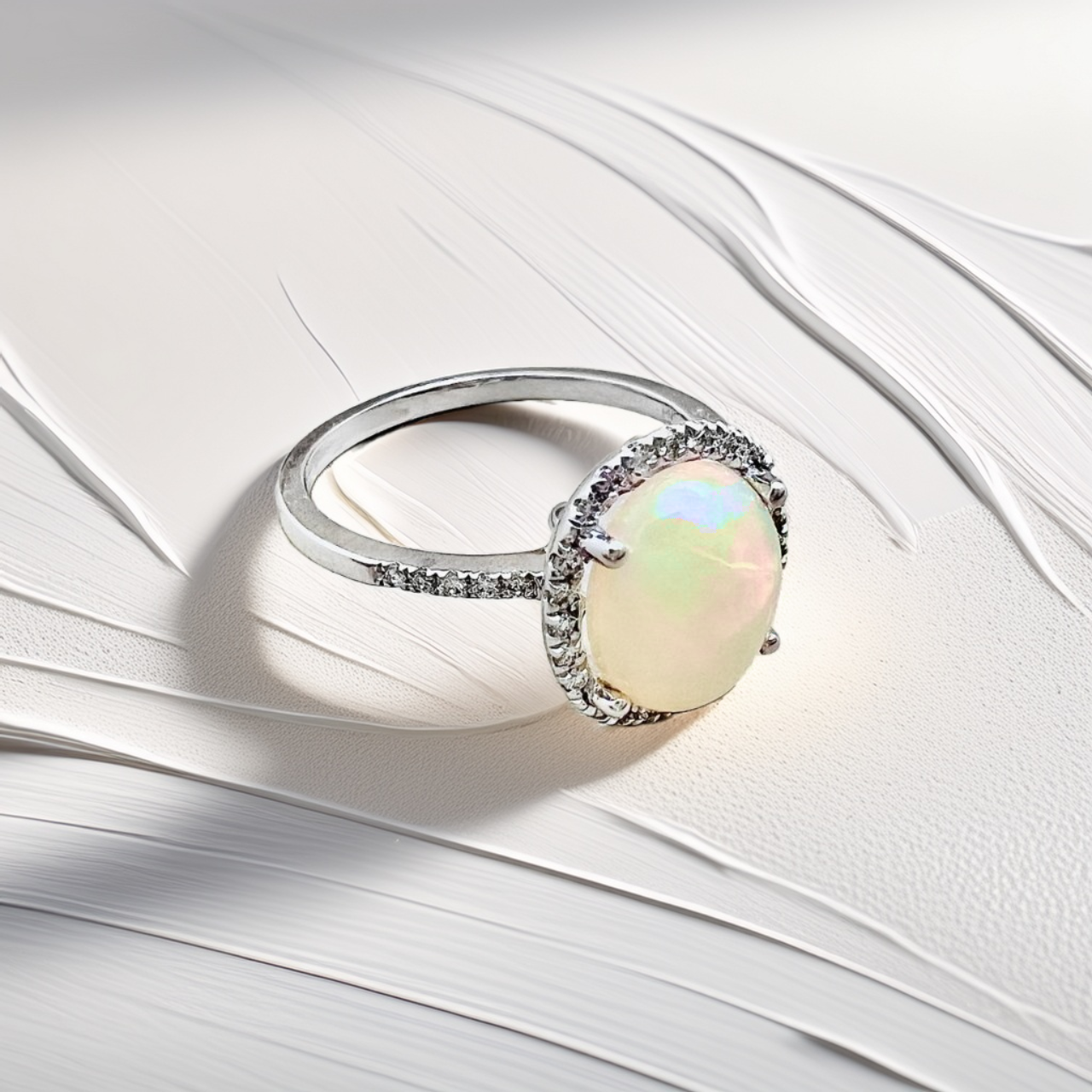 Oval Opal Diamond Halo Ring 1.91tcw