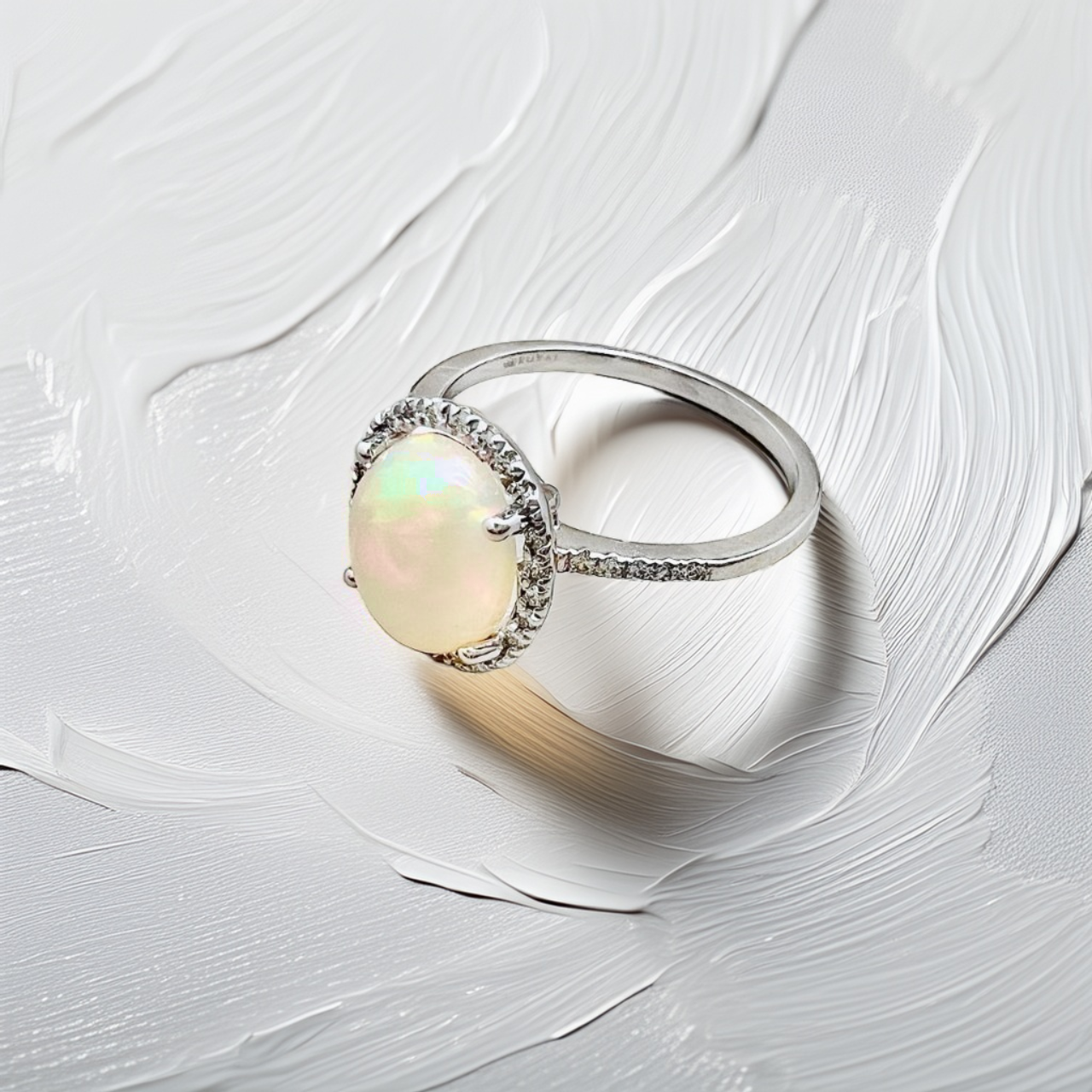 Oval Opal Diamond Halo Ring 1.91tcw
