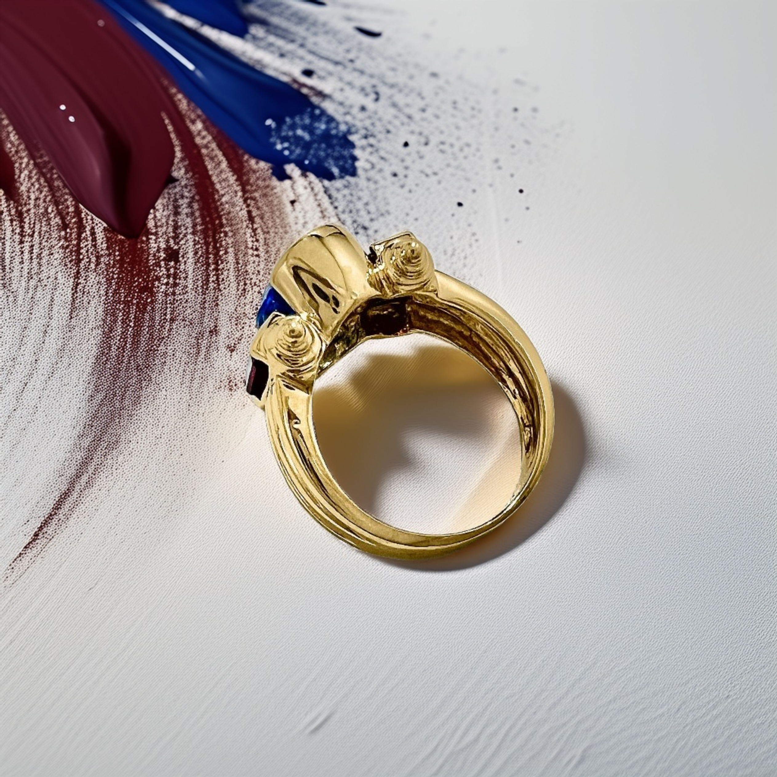 Oval Blue Topaz Garnet Ring