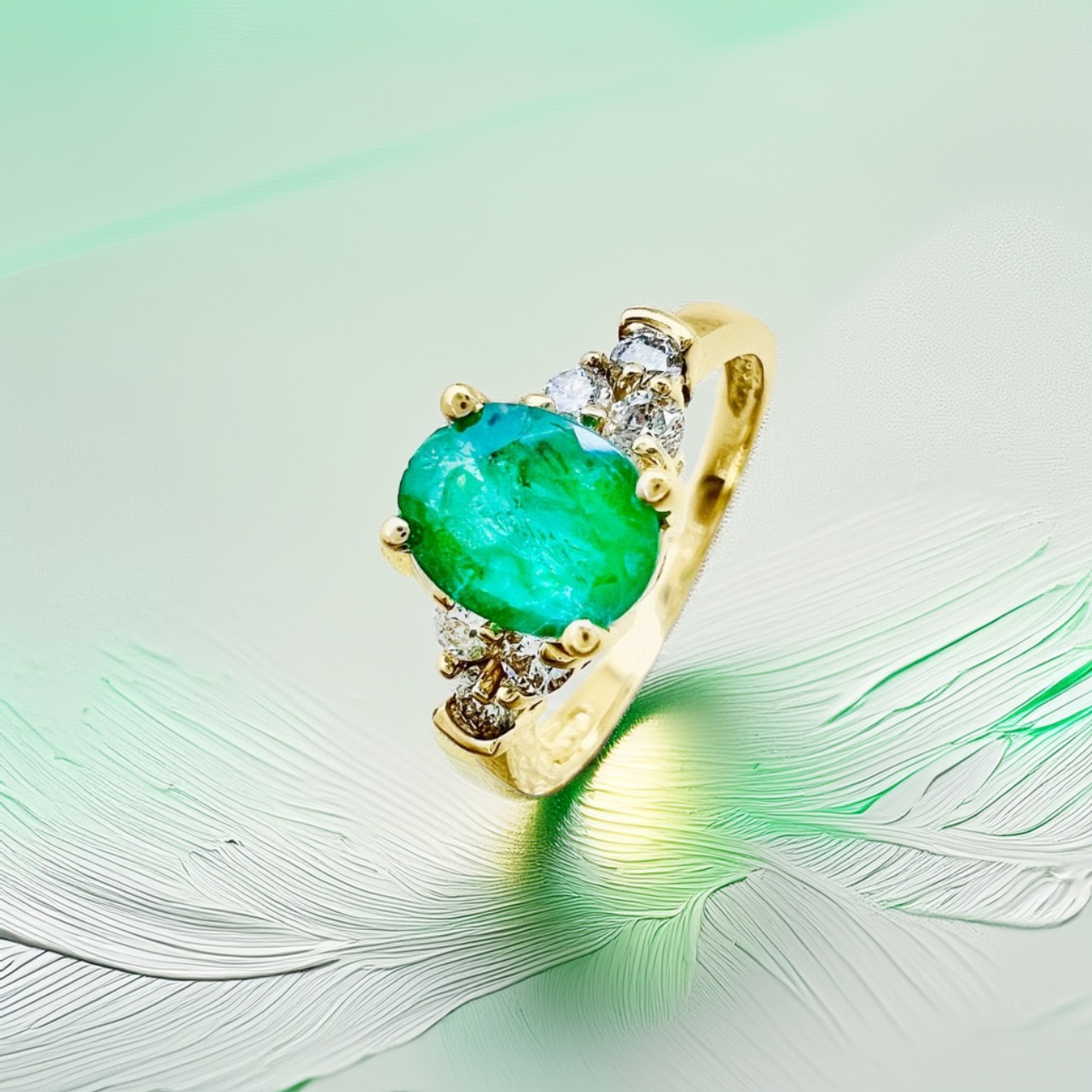 Oval Emerald Diamond Ring 1.42tcw
