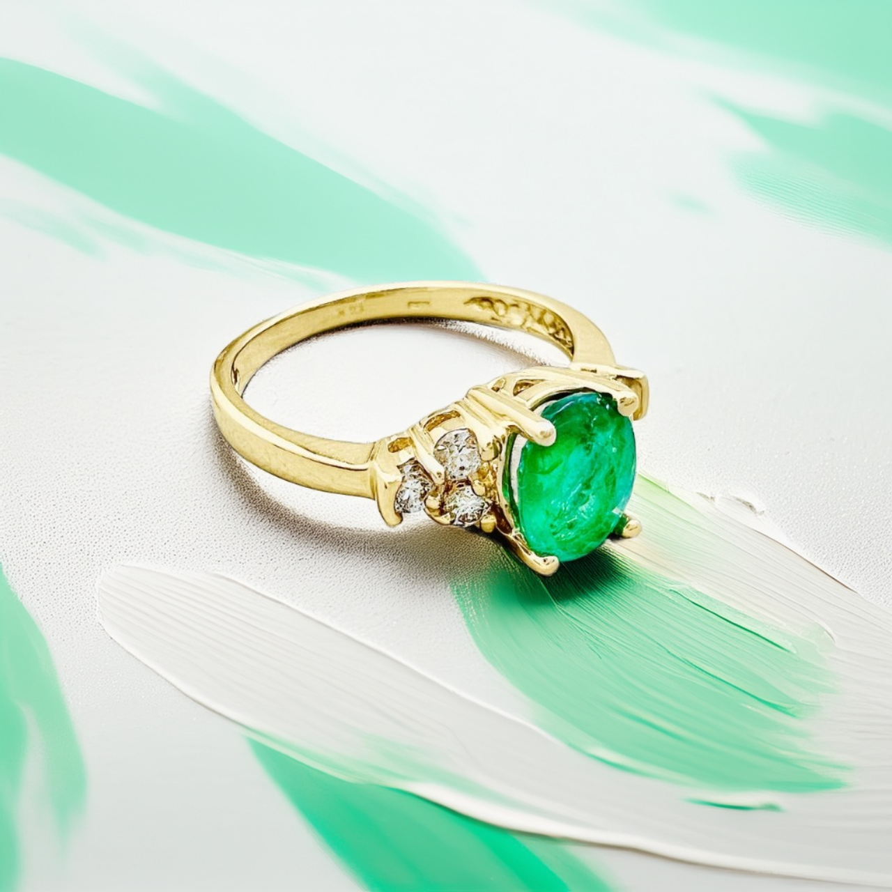 Oval Emerald Diamond Ring 1.42tcw
