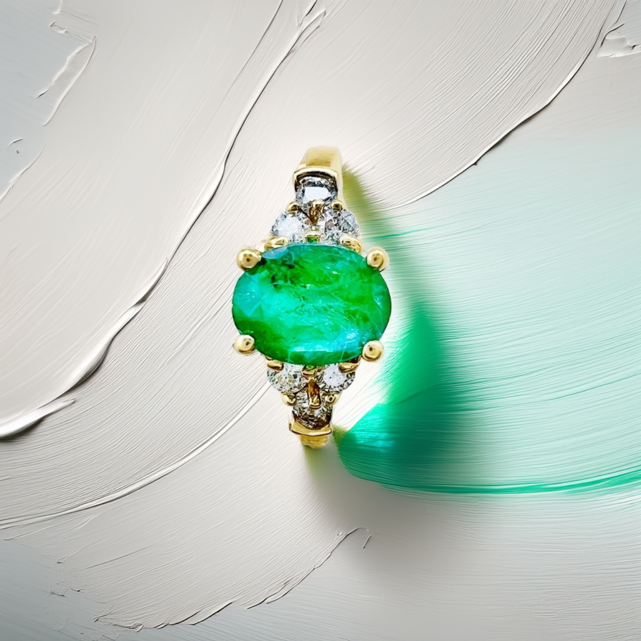 Oval Emerald Diamond Ring 1.42tcw