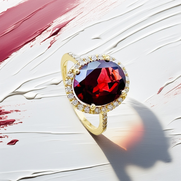 Oval Garnet Diamond Halo Ring 2.91tcw