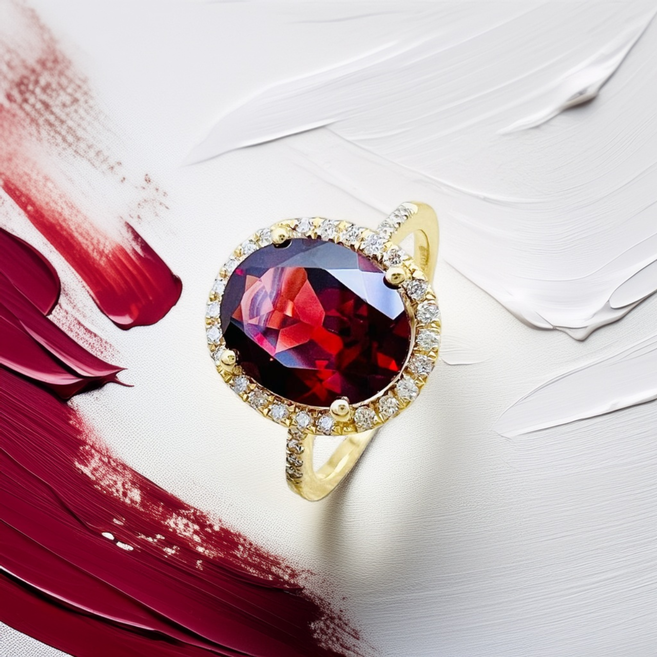 Oval Garnet Diamond Halo Ring 2.91tcw