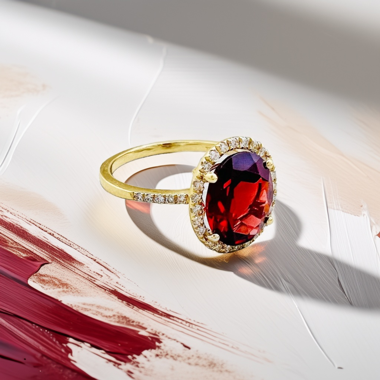 Oval Garnet Diamond Halo Ring 2.91tcw