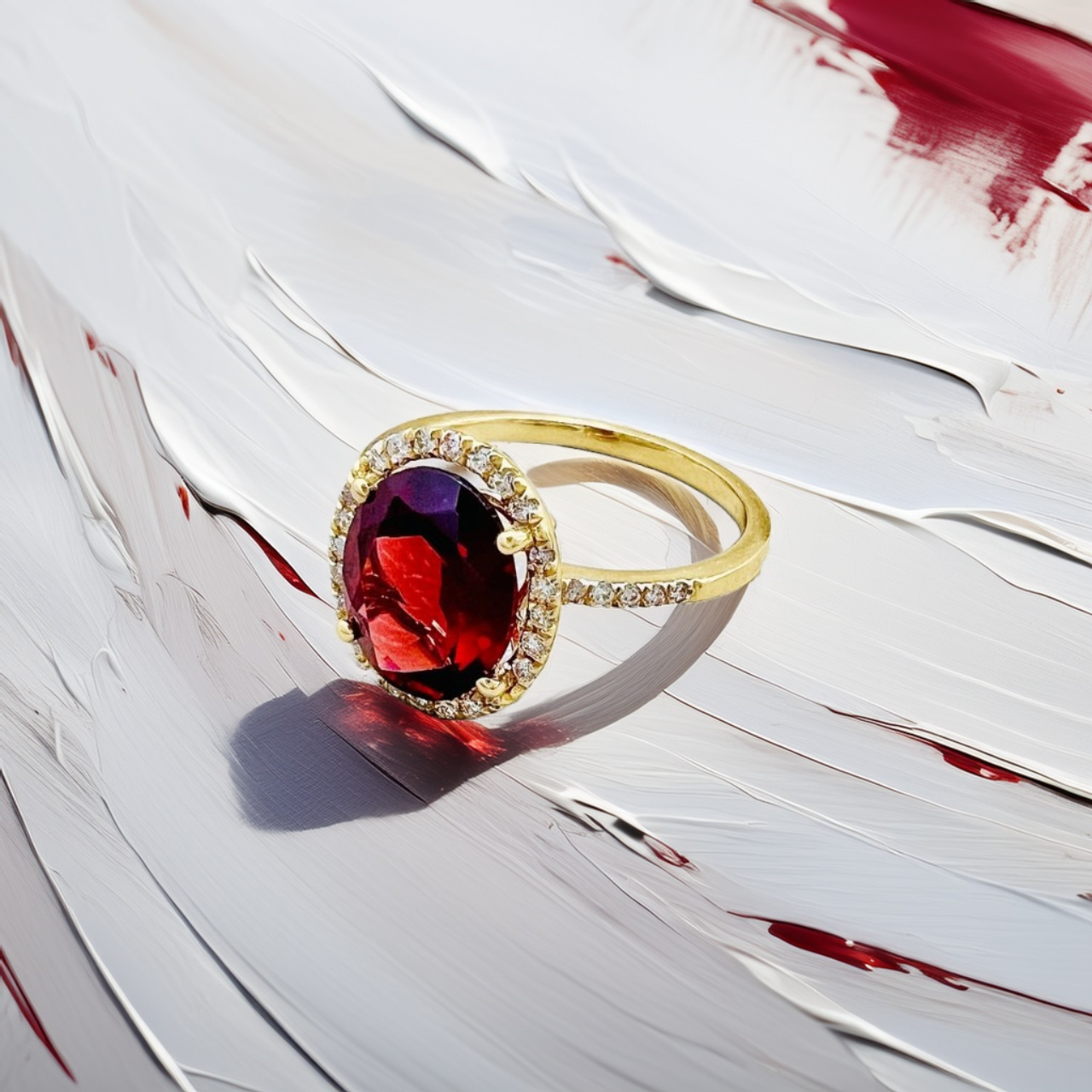 Oval Garnet Diamond Halo Ring 2.91tcw