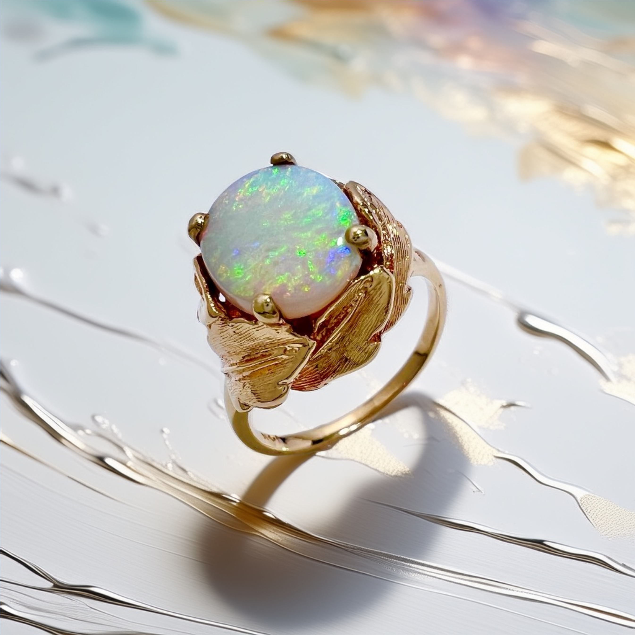 Oval Opal Leaf Ring