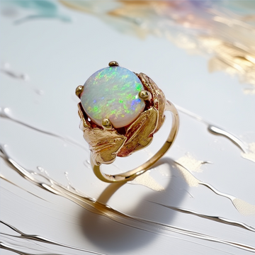 Oval Opal Leaf Ring