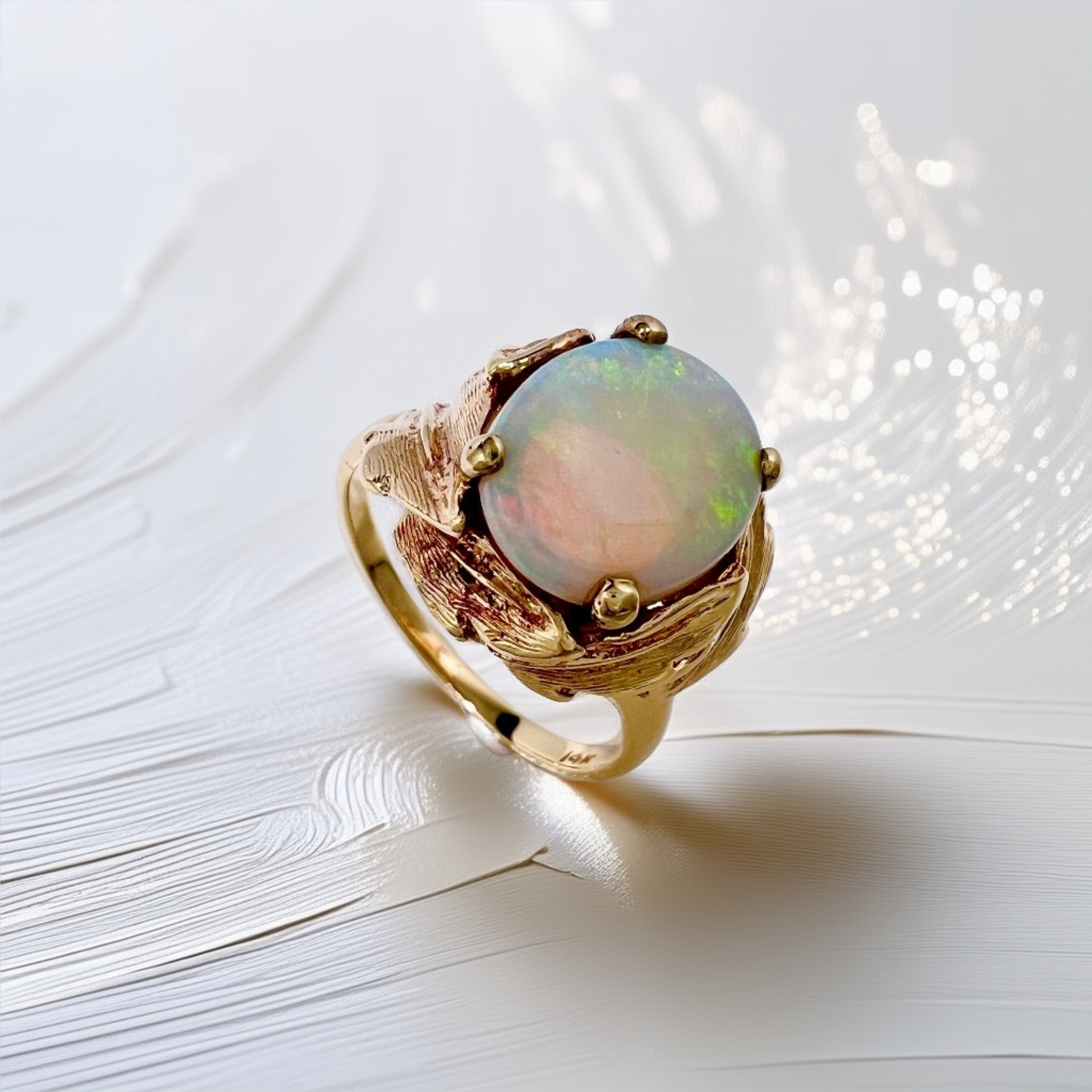 Oval Opal Leaf Ring