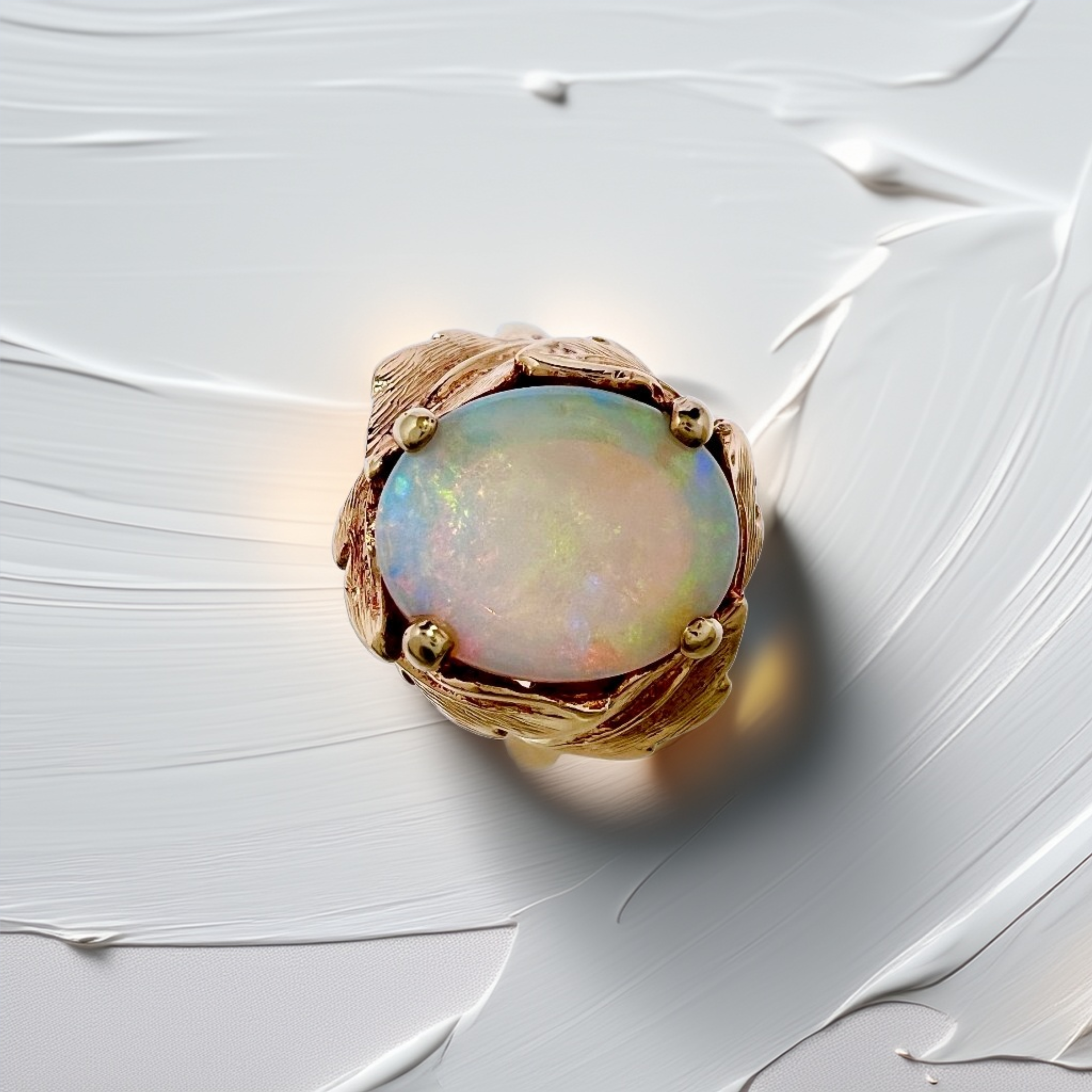 Oval Opal Leaf Ring