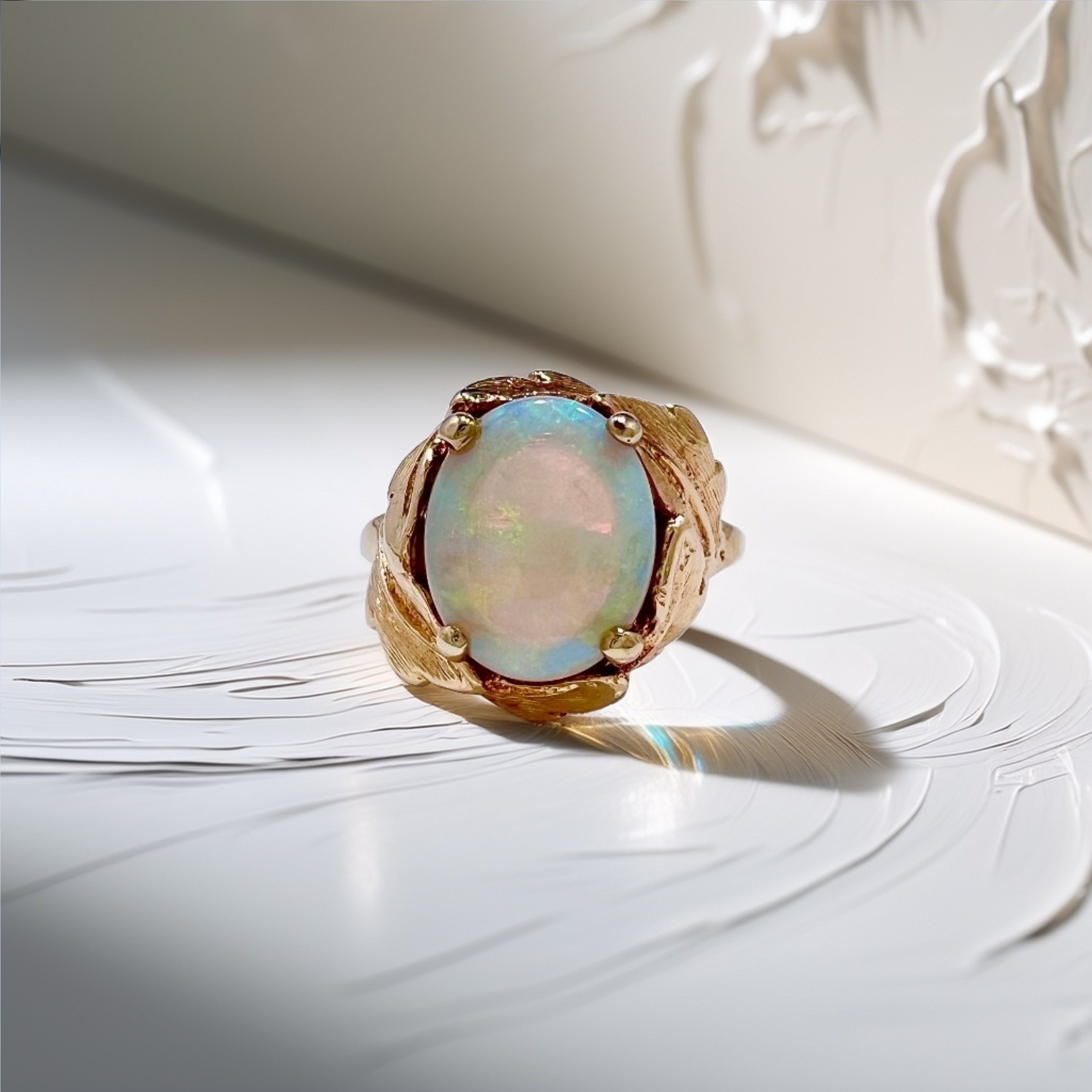 Oval Opal Leaf Ring