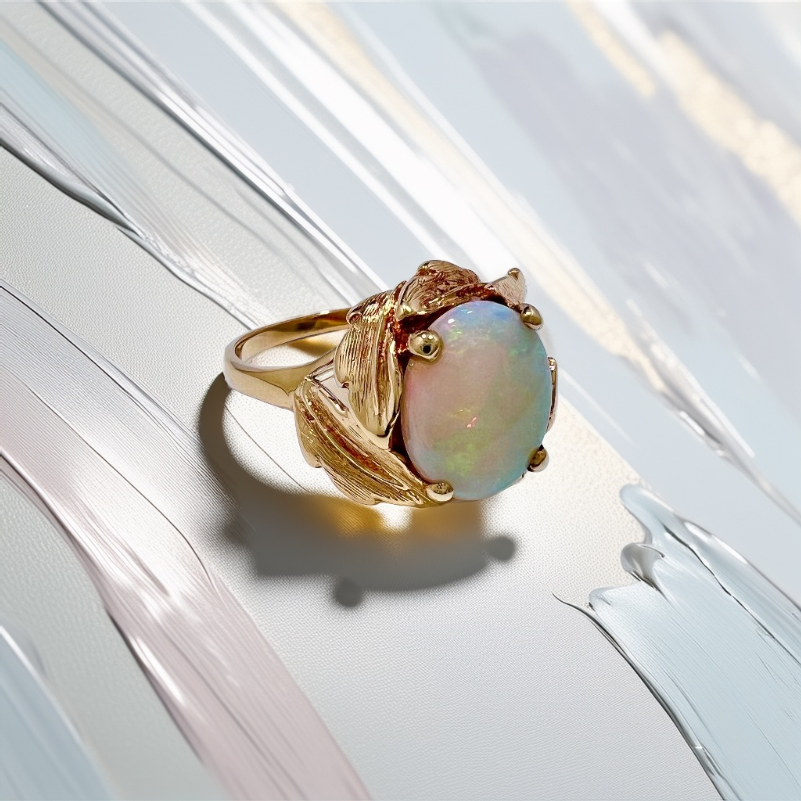 Oval Opal Leaf Ring