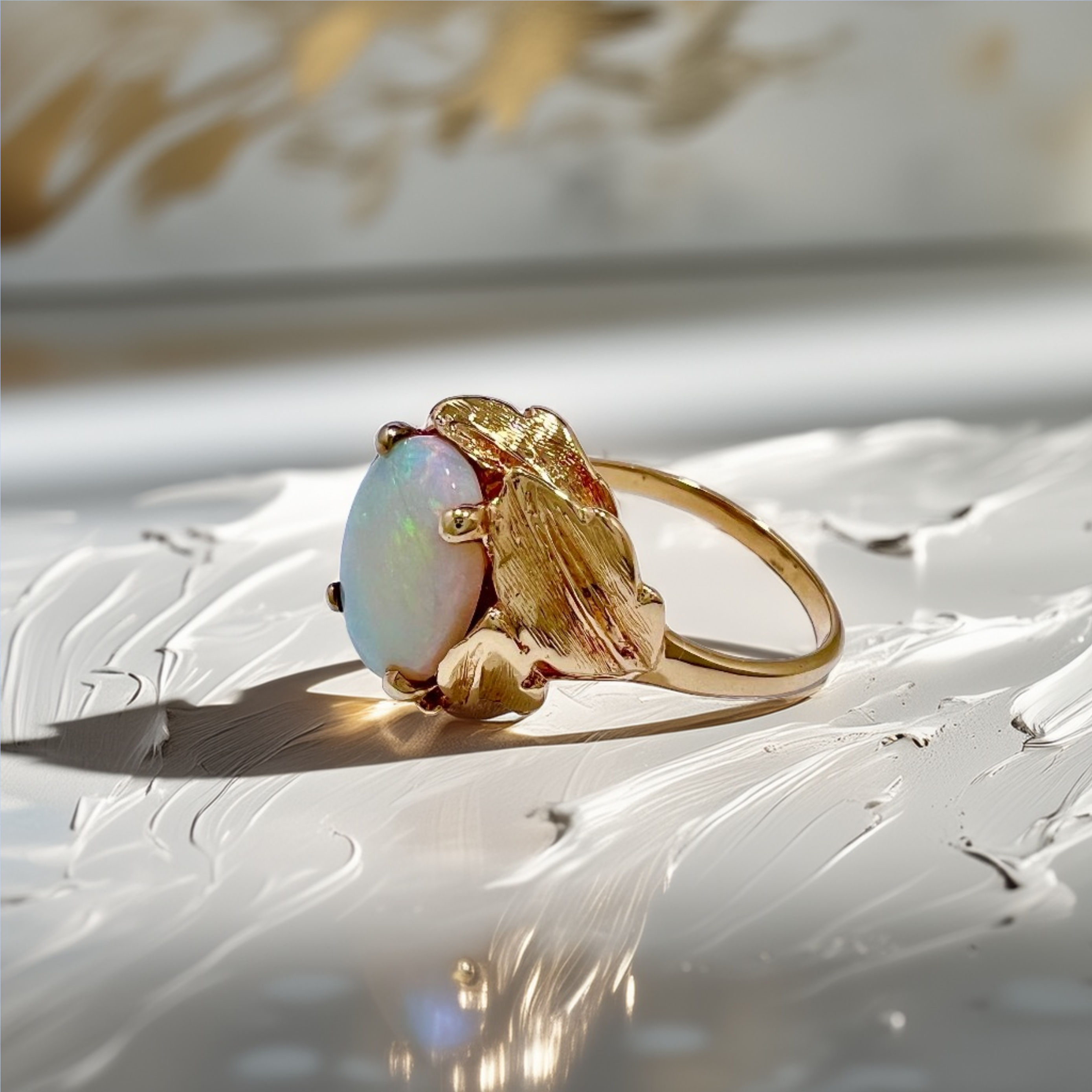 Oval Opal Leaf Ring