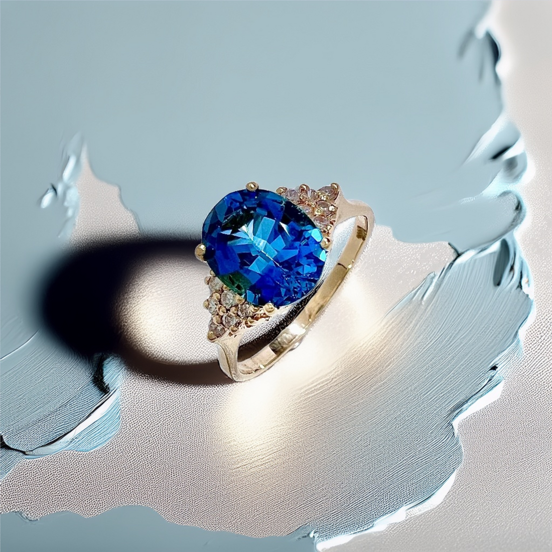 Oval Blue Topaz Diamond Ring