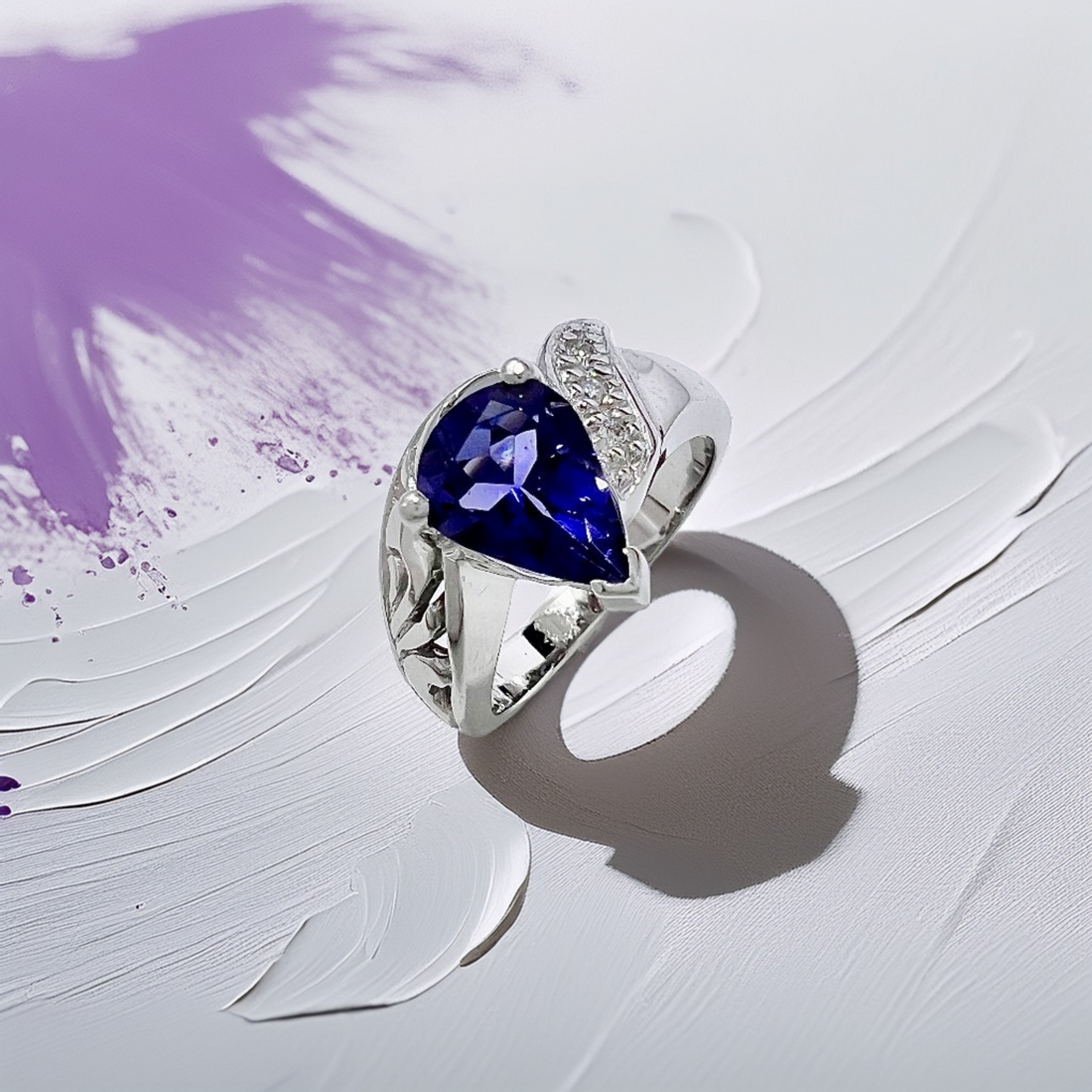 Pear Tanzanite White Gold Ring | Handcrafted Pear-Cut Tanzanite Gemstone