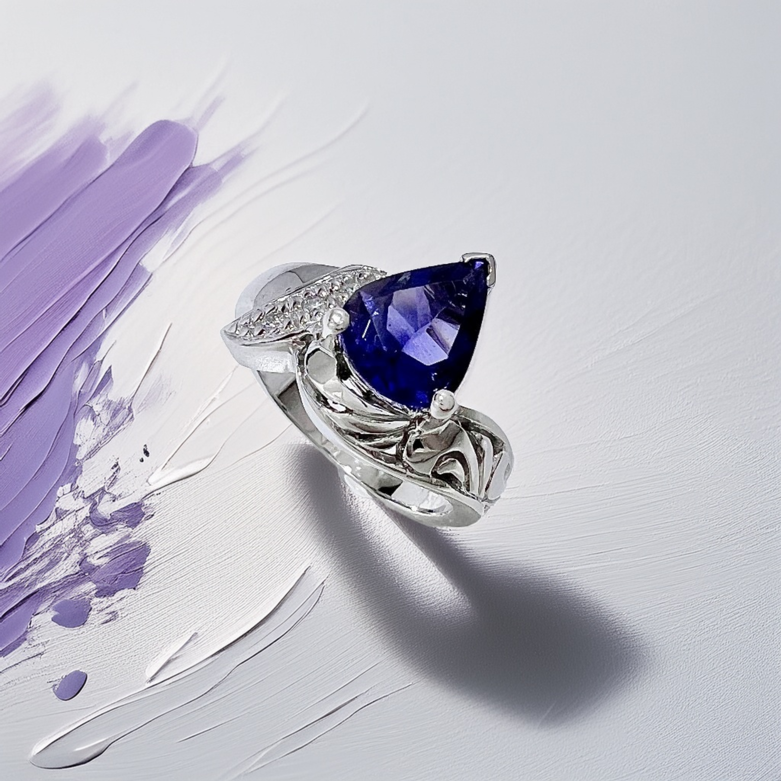 Pear Tanzanite White Gold Ring | Handcrafted Pear-Cut Tanzanite Gemstone