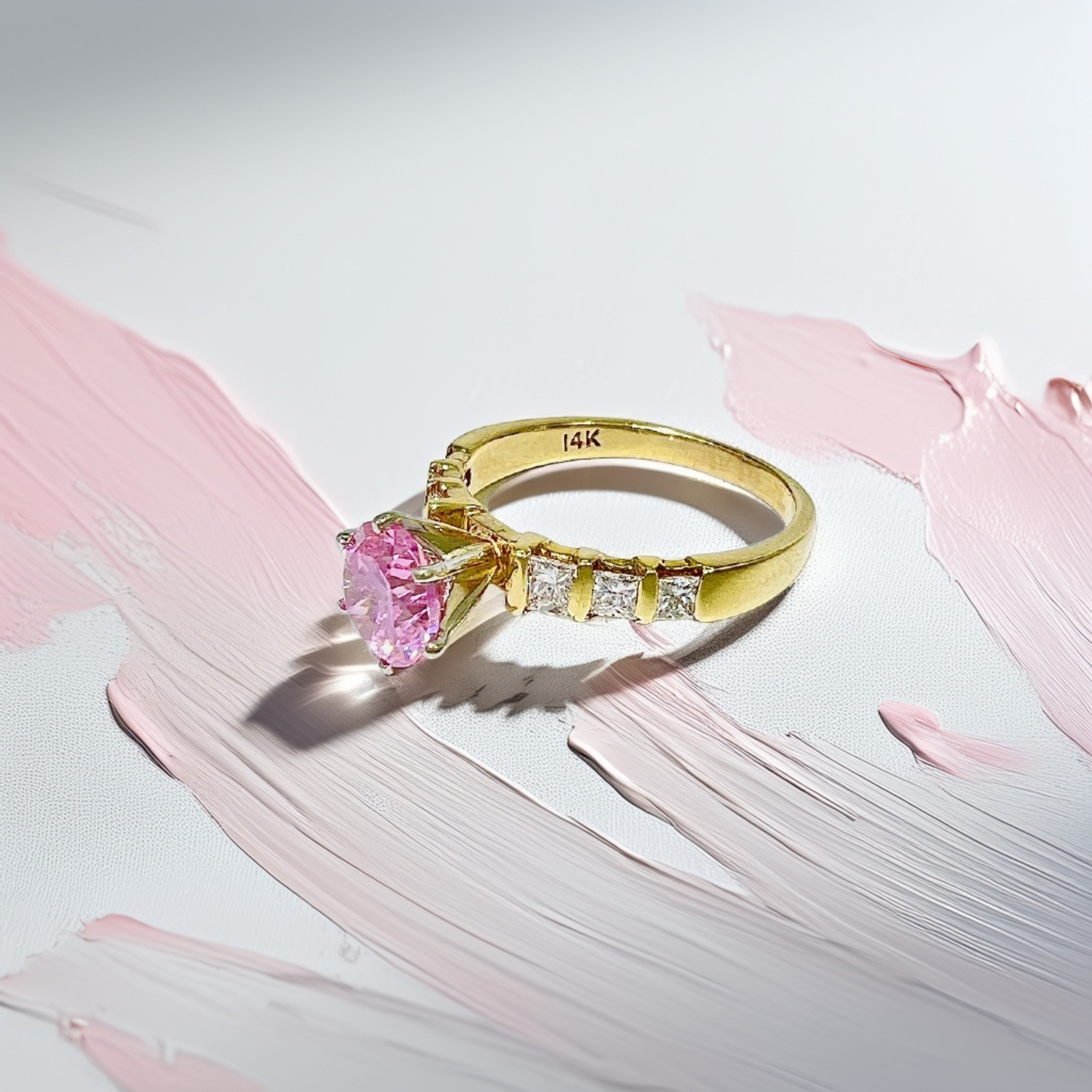 Pink Quartz & Diamond Engagement Ring