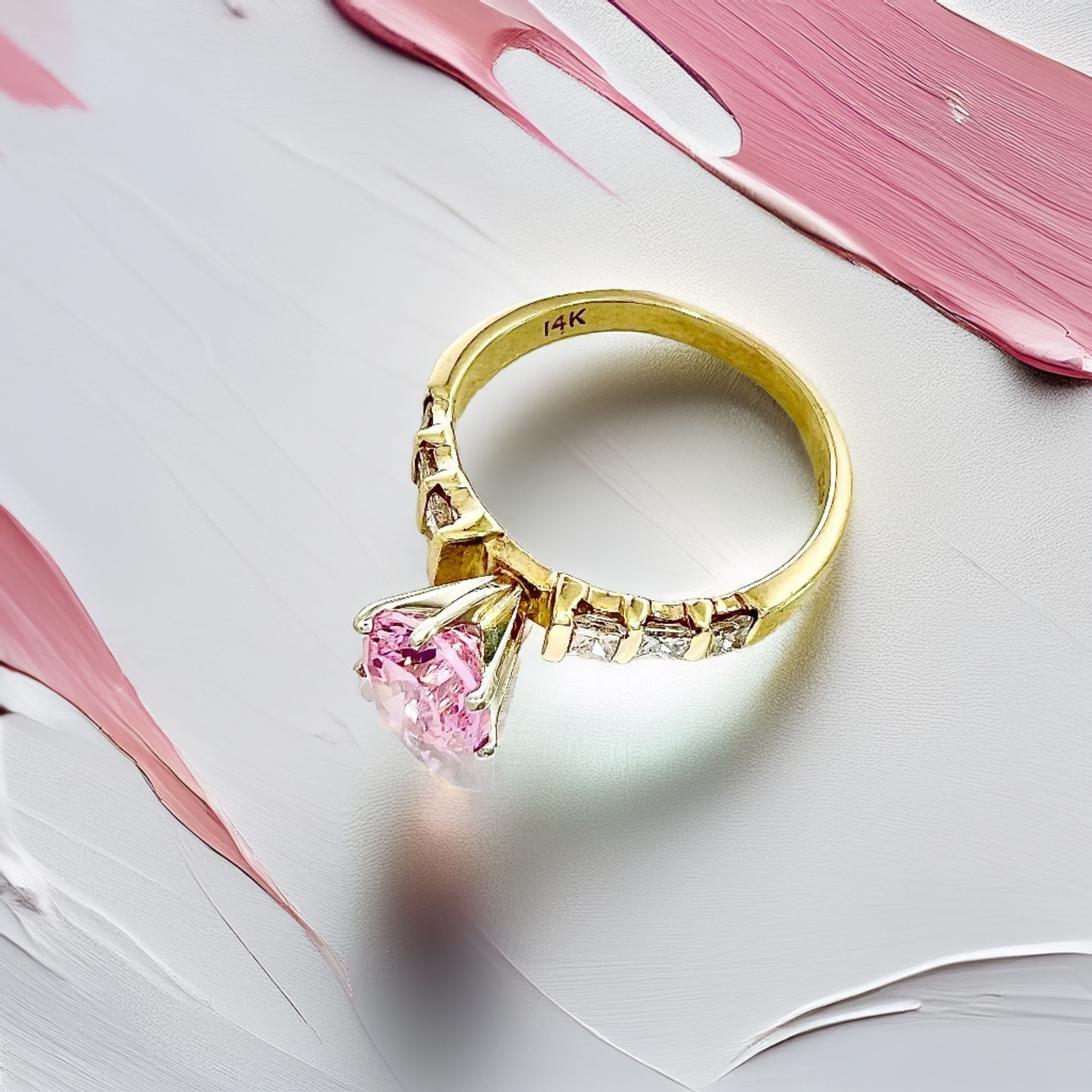 Pink Quartz & Diamond Engagement Ring