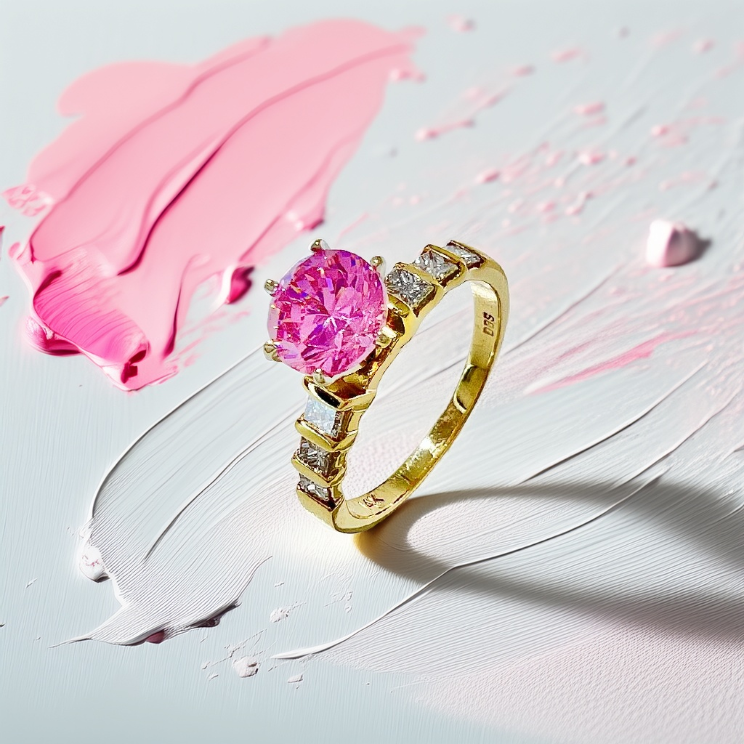 Pink Quartz & Diamond Engagement Ring