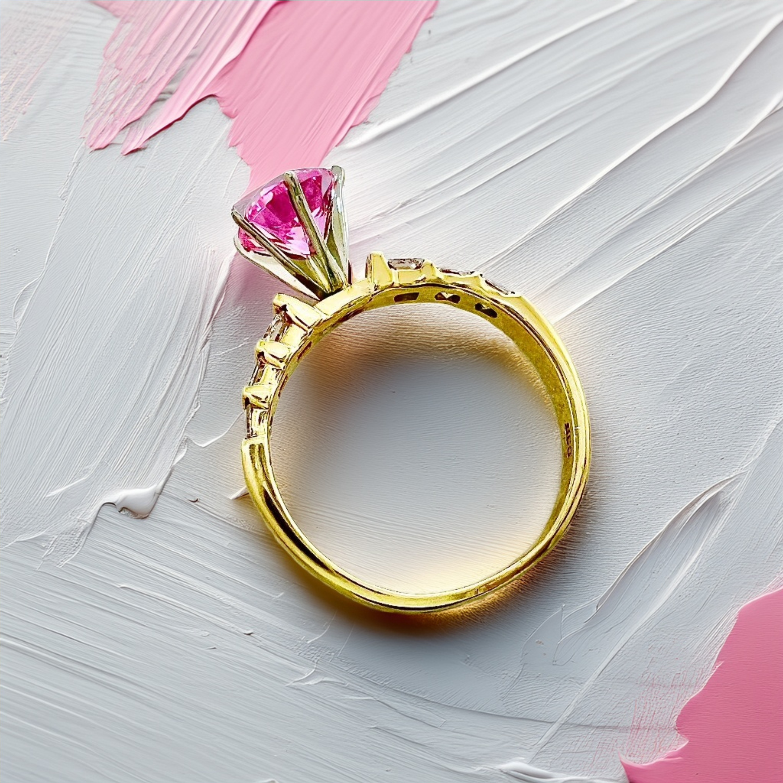 Pink Quartz & Diamond Engagement Ring