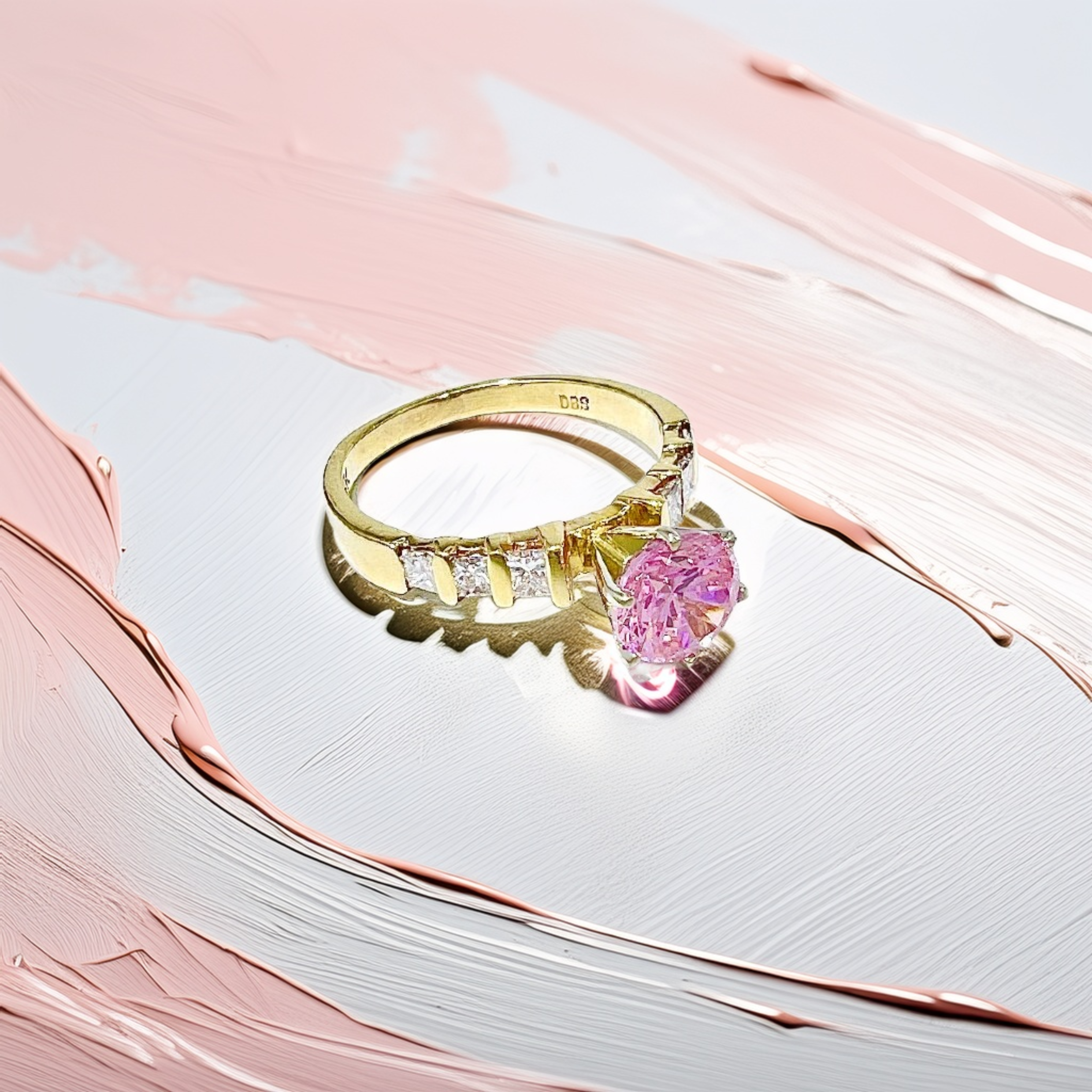 Pink Quartz & Diamond Engagement Ring