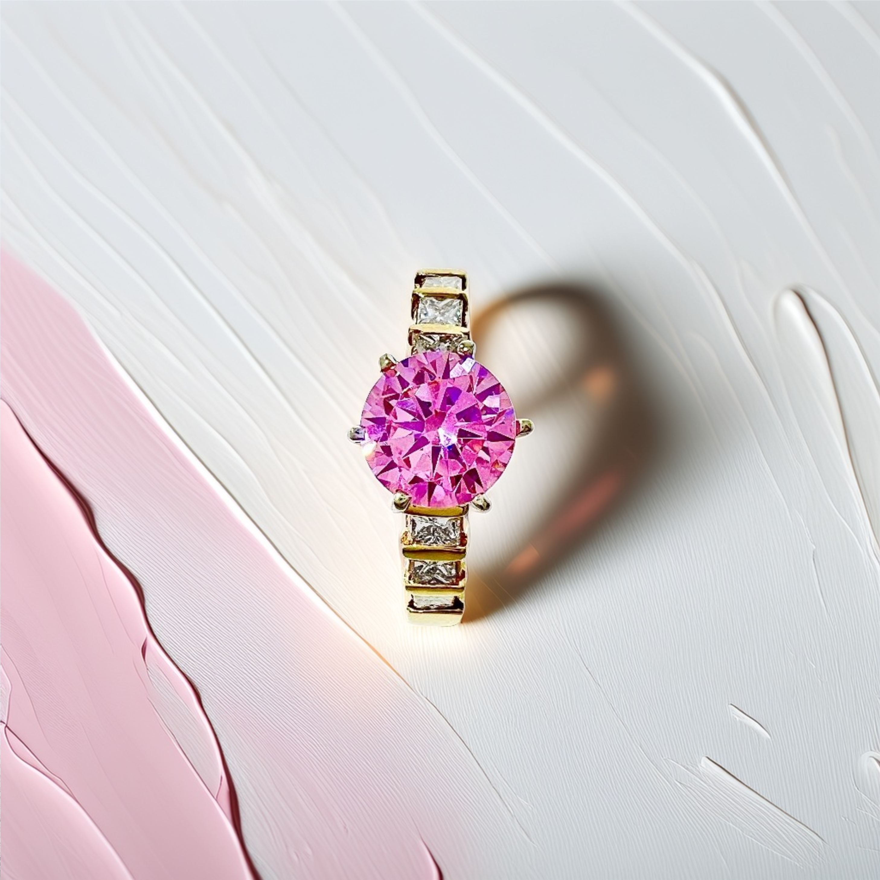 Pink Quartz & Diamond Engagement Ring