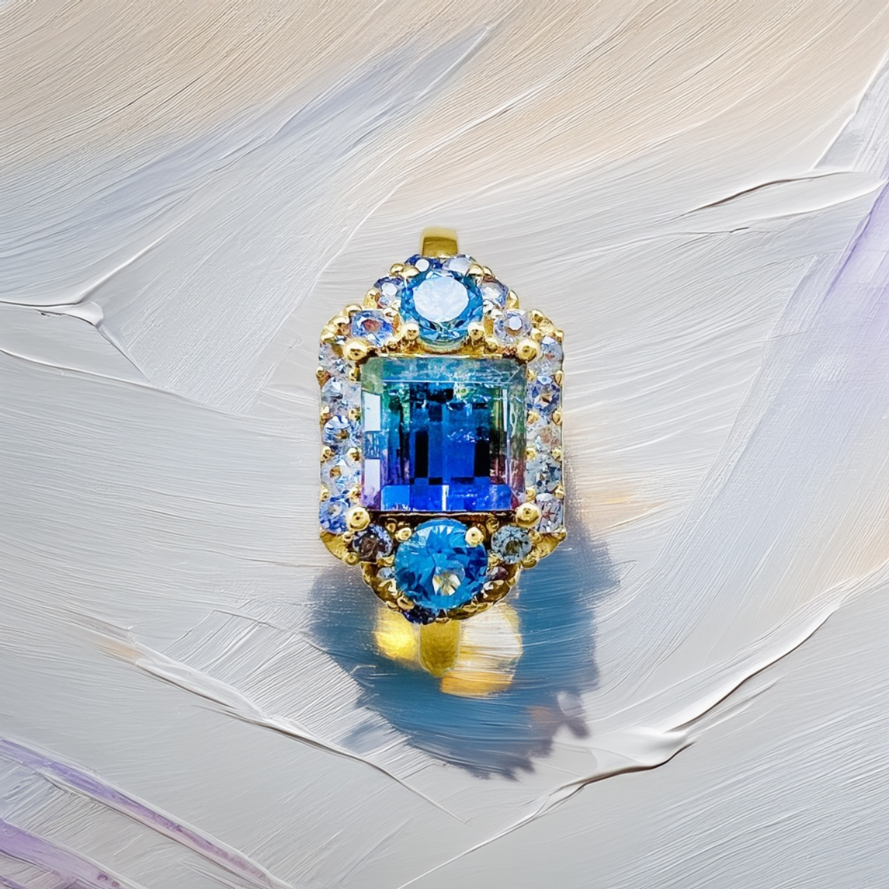 Purple Blue Tourmaline Ring Aquamarine & Tanzanite