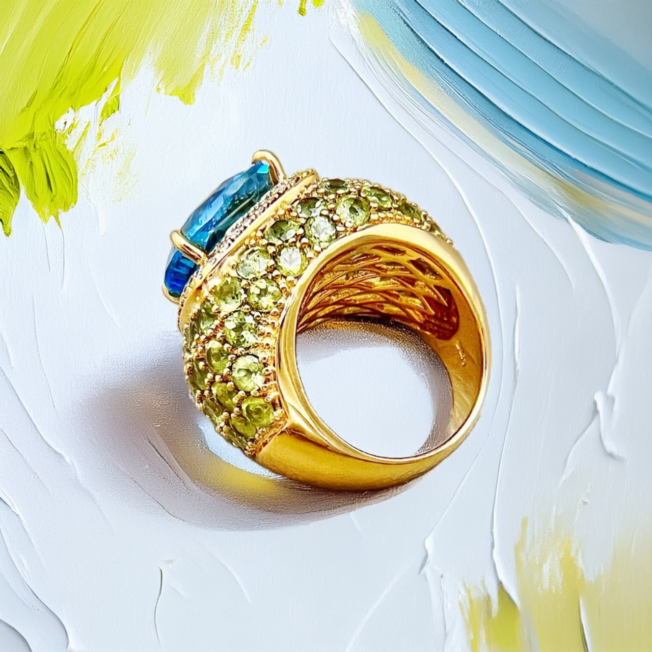 Blue Topaz And Peridot Cocktail Ring