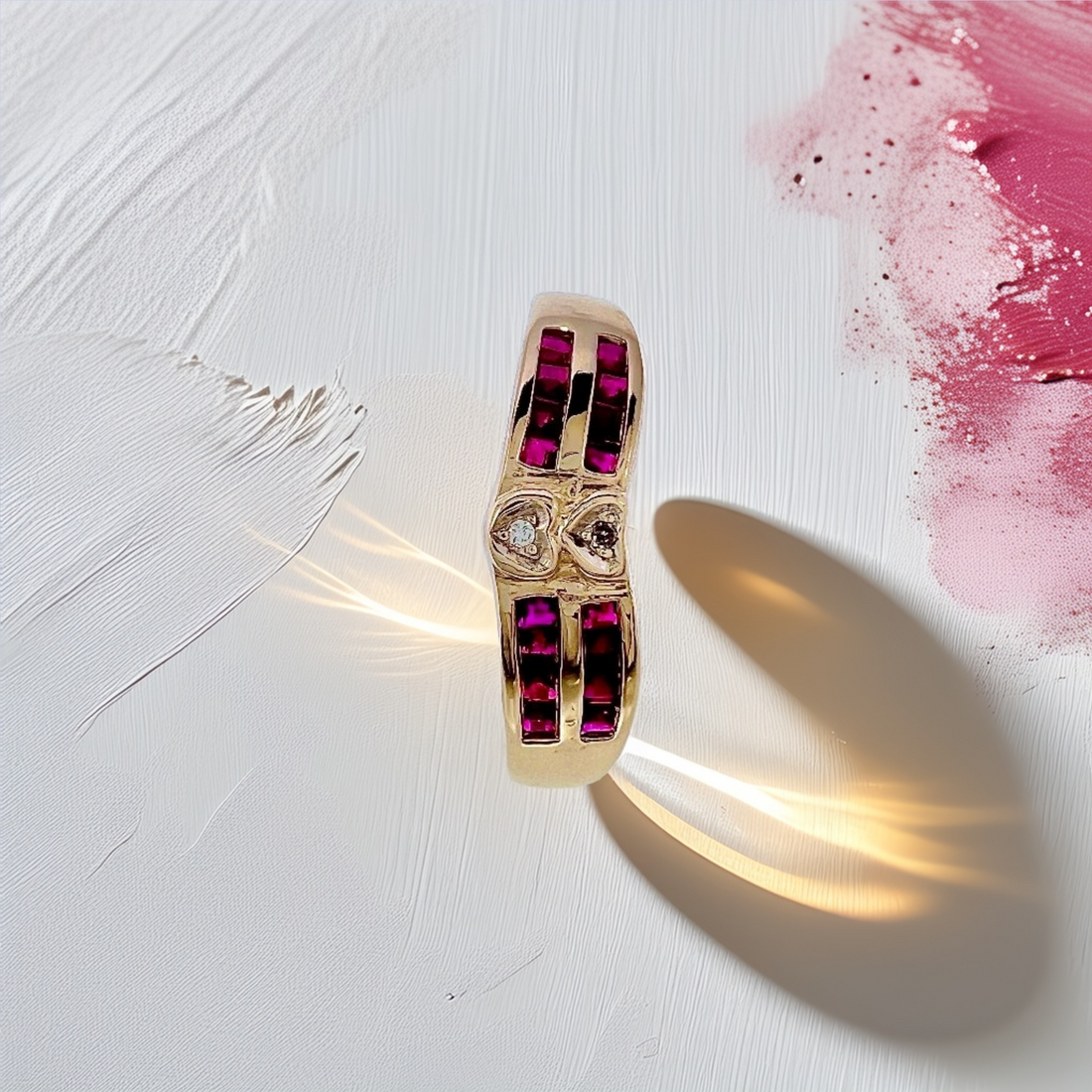 Ruby Diamond Heart Band Vintage