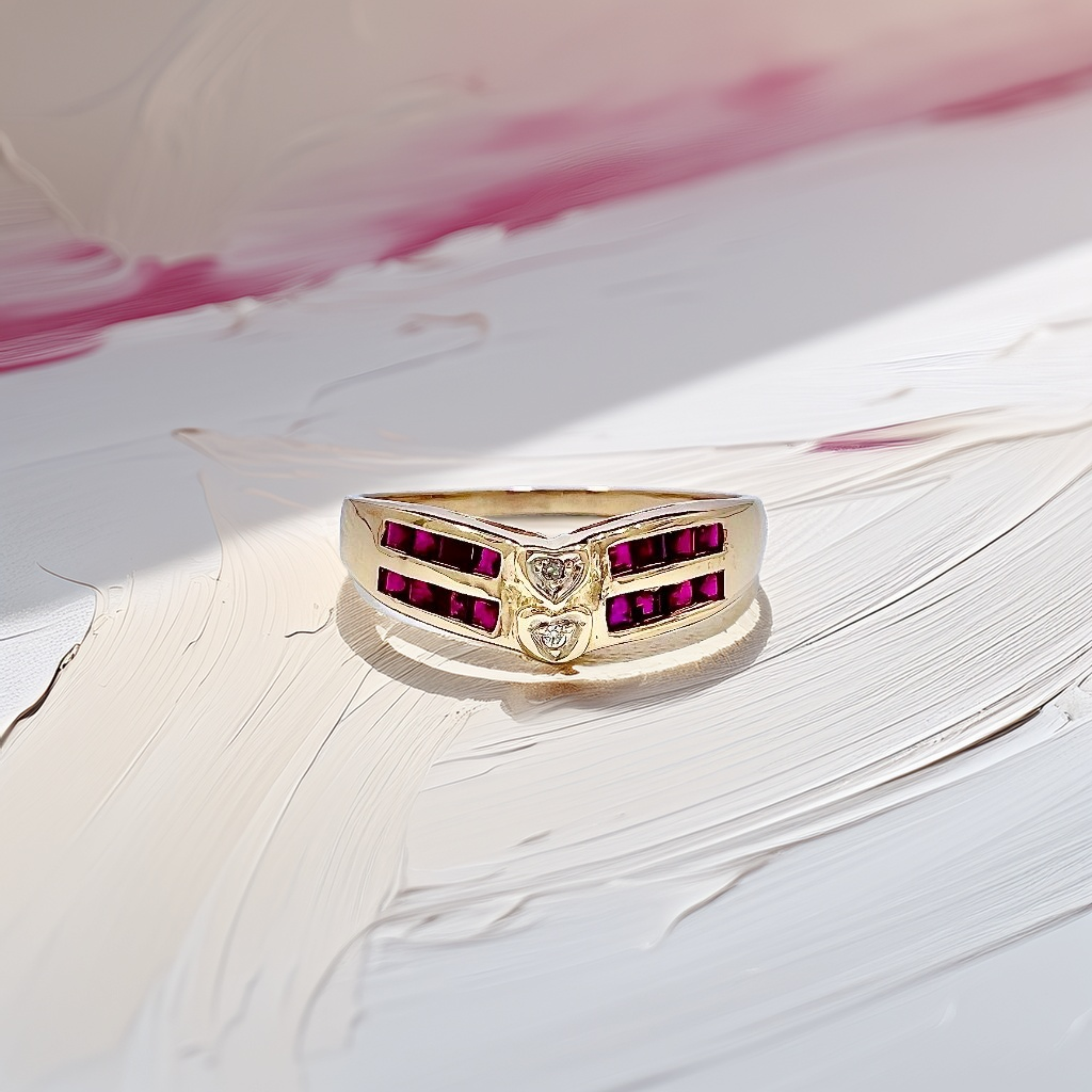 Ruby Diamond Heart Band Vintage