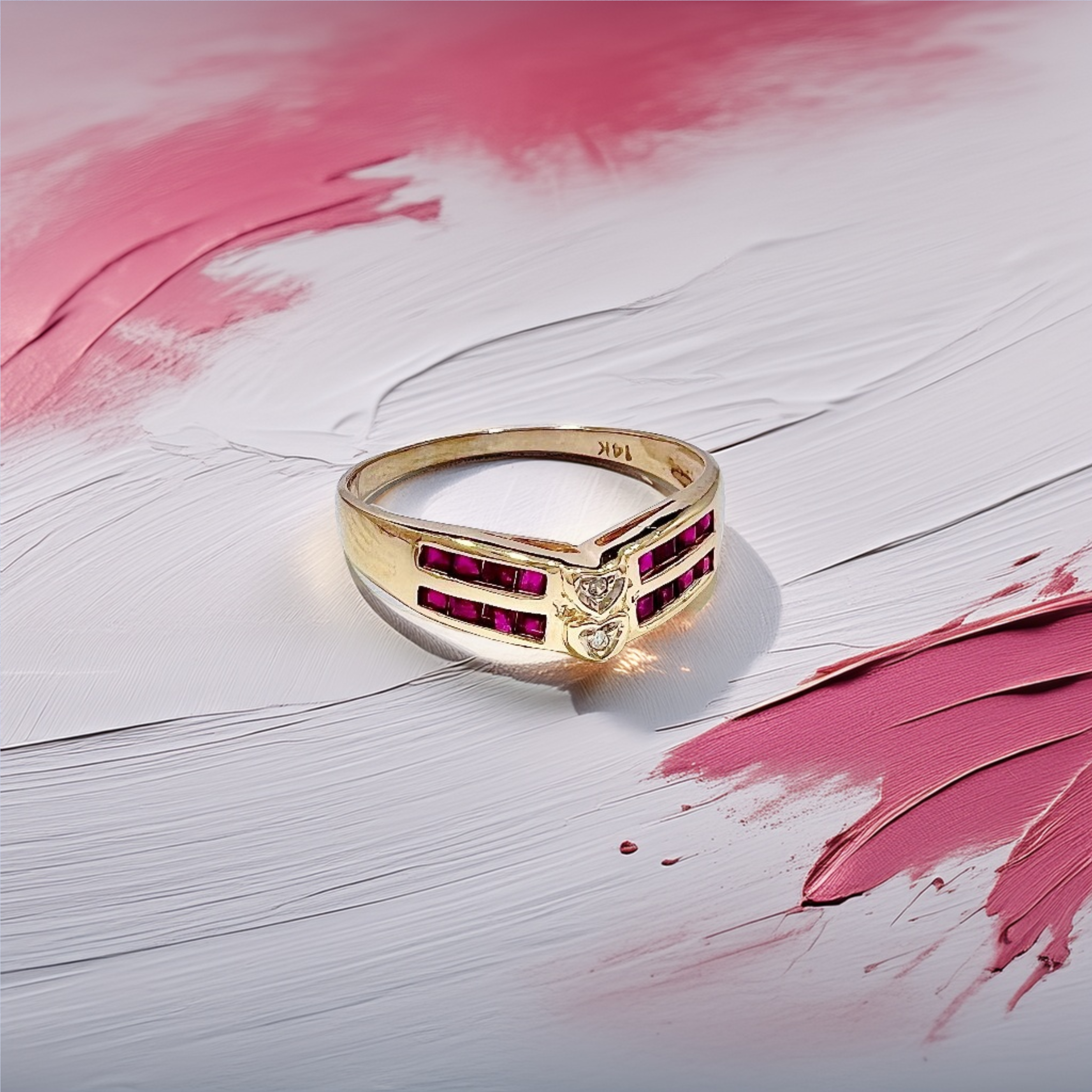 Ruby Diamond Heart Band Vintage