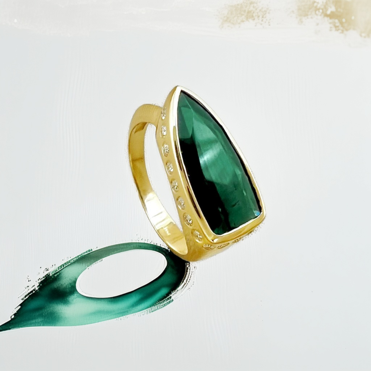 Spear-Cut Green Tourmaline Ring 3.92tcw