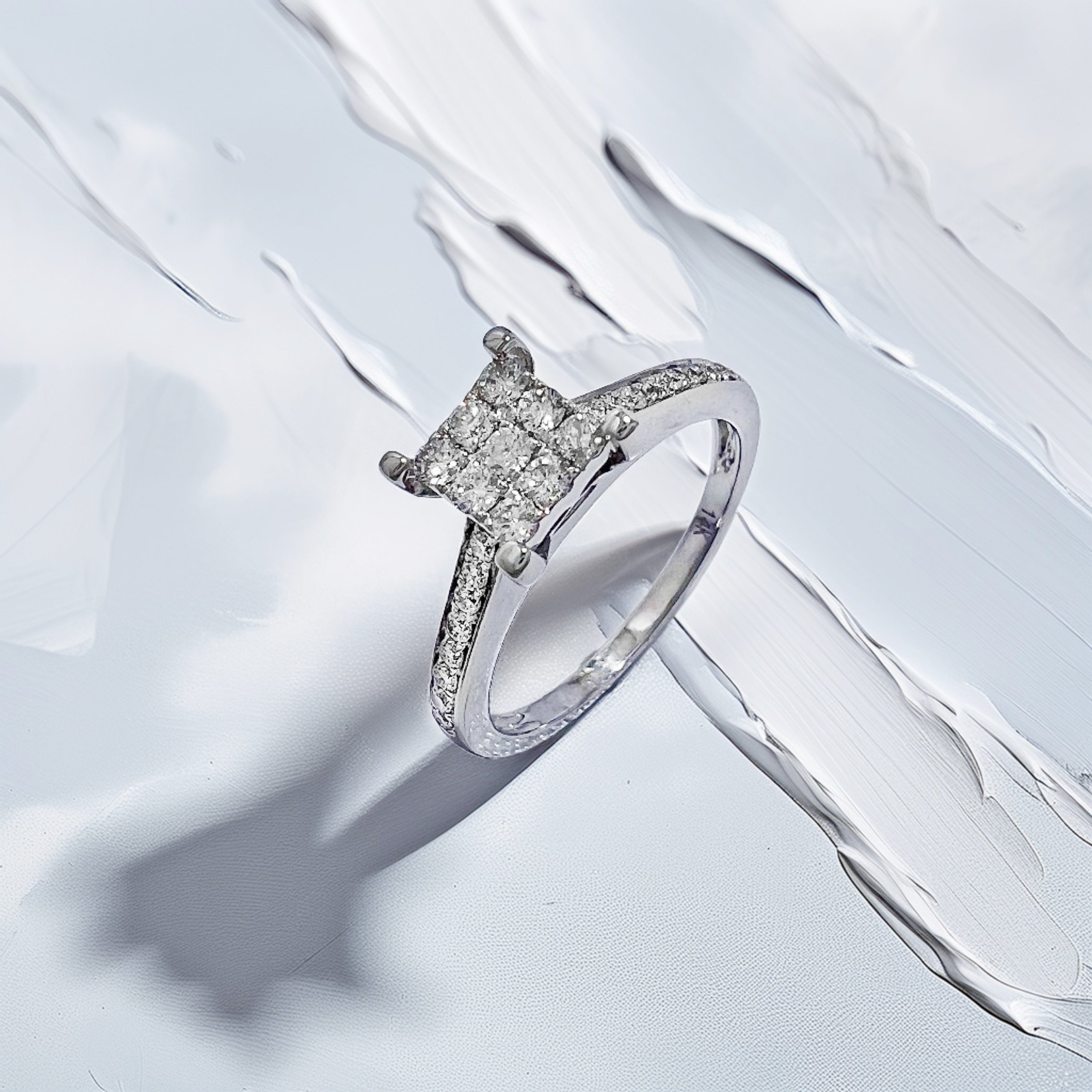 Square Shape Diamond Cluster Engagement Ring 0.40tcw